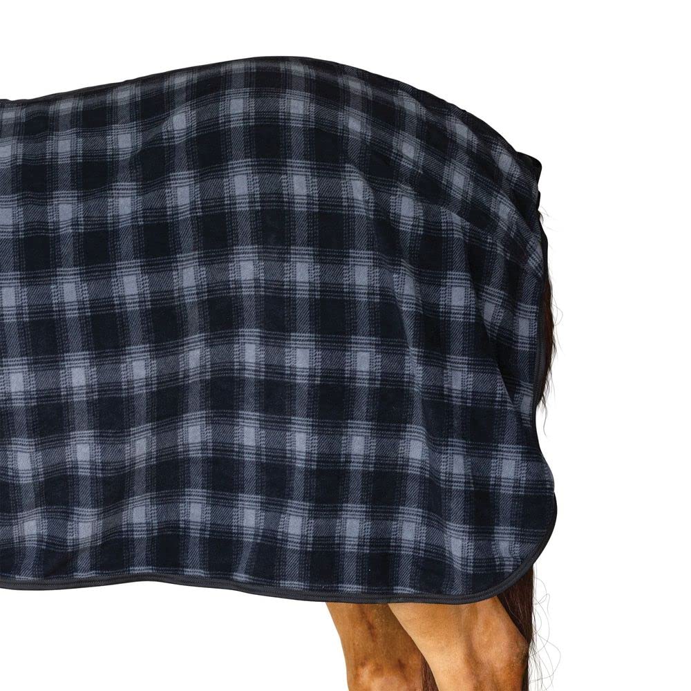 Printed Contour Fleece Cooler Blanket for Horses - Extra Coverage, Elegant Black & Gray Plaid Design - Provides Ultimate Warmth & Comfort - Perfect for Cold Weather Riding, Training, and Stable Use
