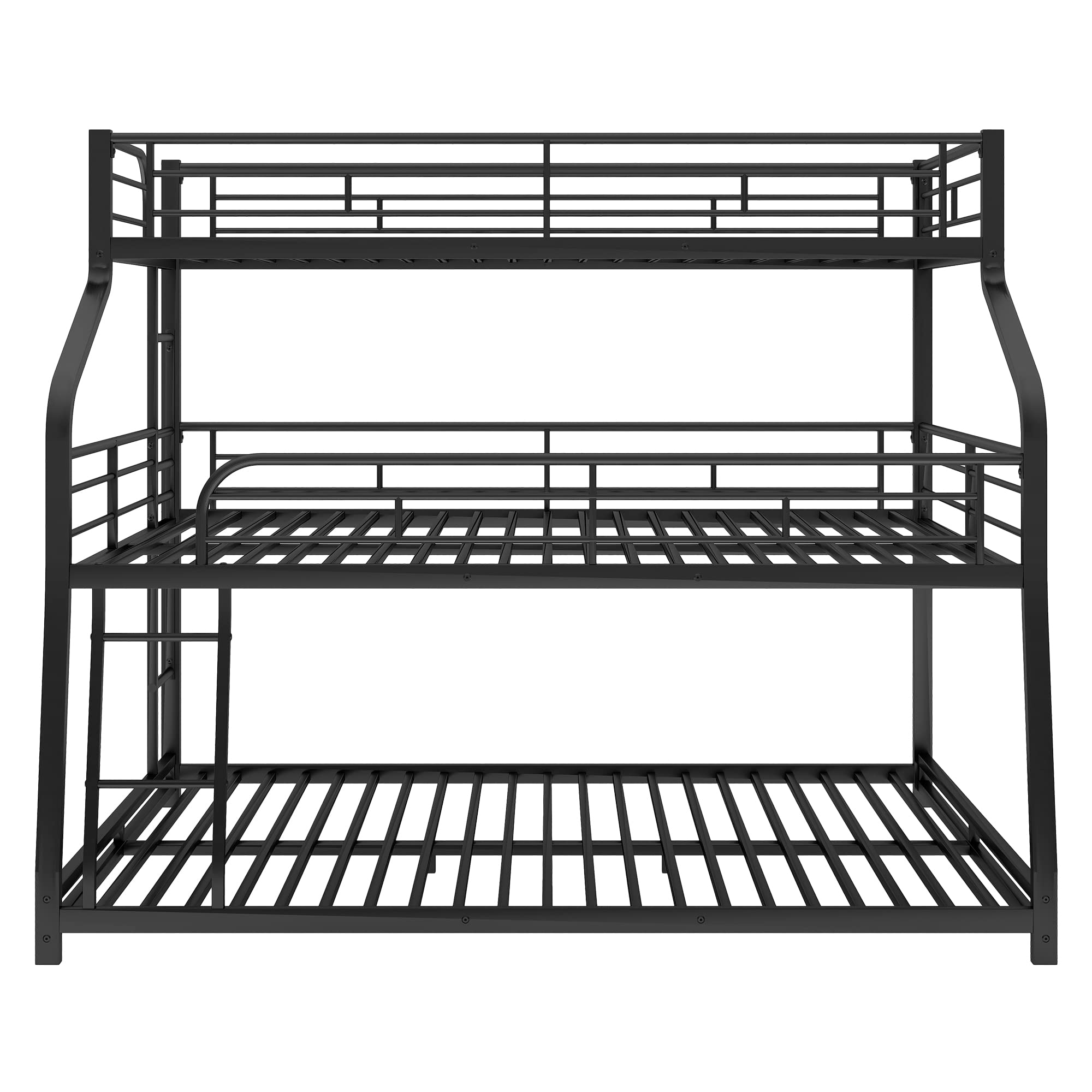 Harper & Bright Designs Black Triple Bunk Bed - Twin XL/Full XL/Queen Size Metal Bunk Bed Frame with Guardrails & Ladder - Sturdy Steel Triple Bunk Bed for Kids, Teens & Adults - Perfect for Dorms, Hostels, Vacation Homes & Small Bedrooms