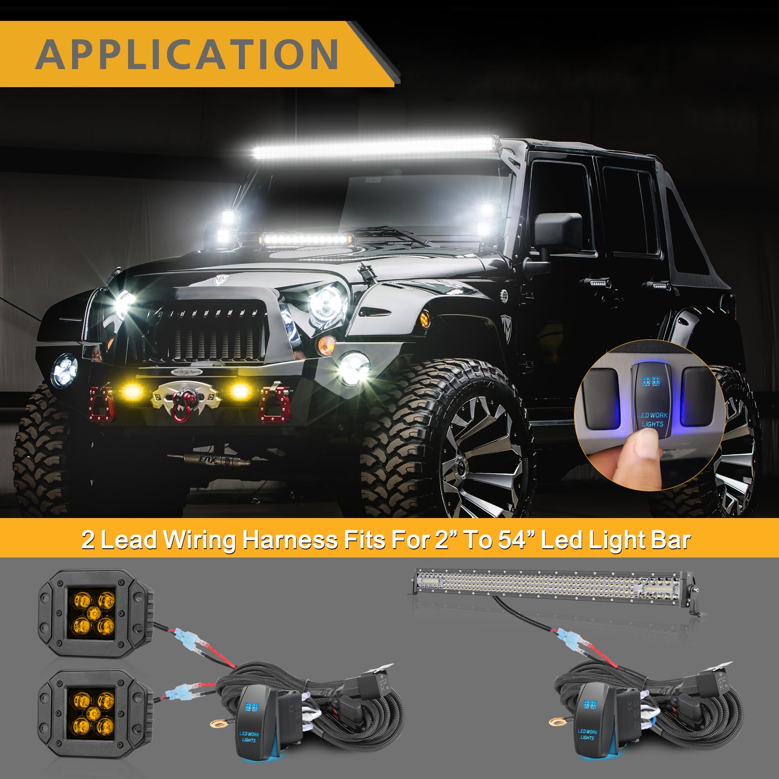 12V Fog Lights Wiring Harness Kit with 40A Relay & Fuse - On/Off Rocker Switch for LED Light Bar, Work Lights, Driving Lights - Heavy Duty Nylon Wire Harness for Trucks, UTVs, ATVs, Boats - Perfect for Off-Road, Marine & Work Lighting Applications