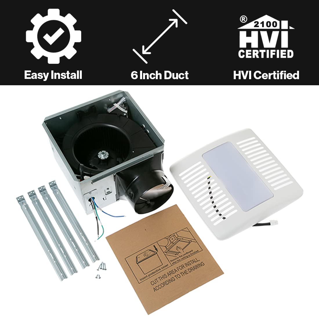 Haier 140 CFM Bathroom Exhaust Fan with 4000K LED Light - Ultra Quiet 0.4 Sones, 10W Energy Efficient Ventilation Fan with 3-Speed Control - HVI Certified White Bath Fan for Home, Apartment & Office Use