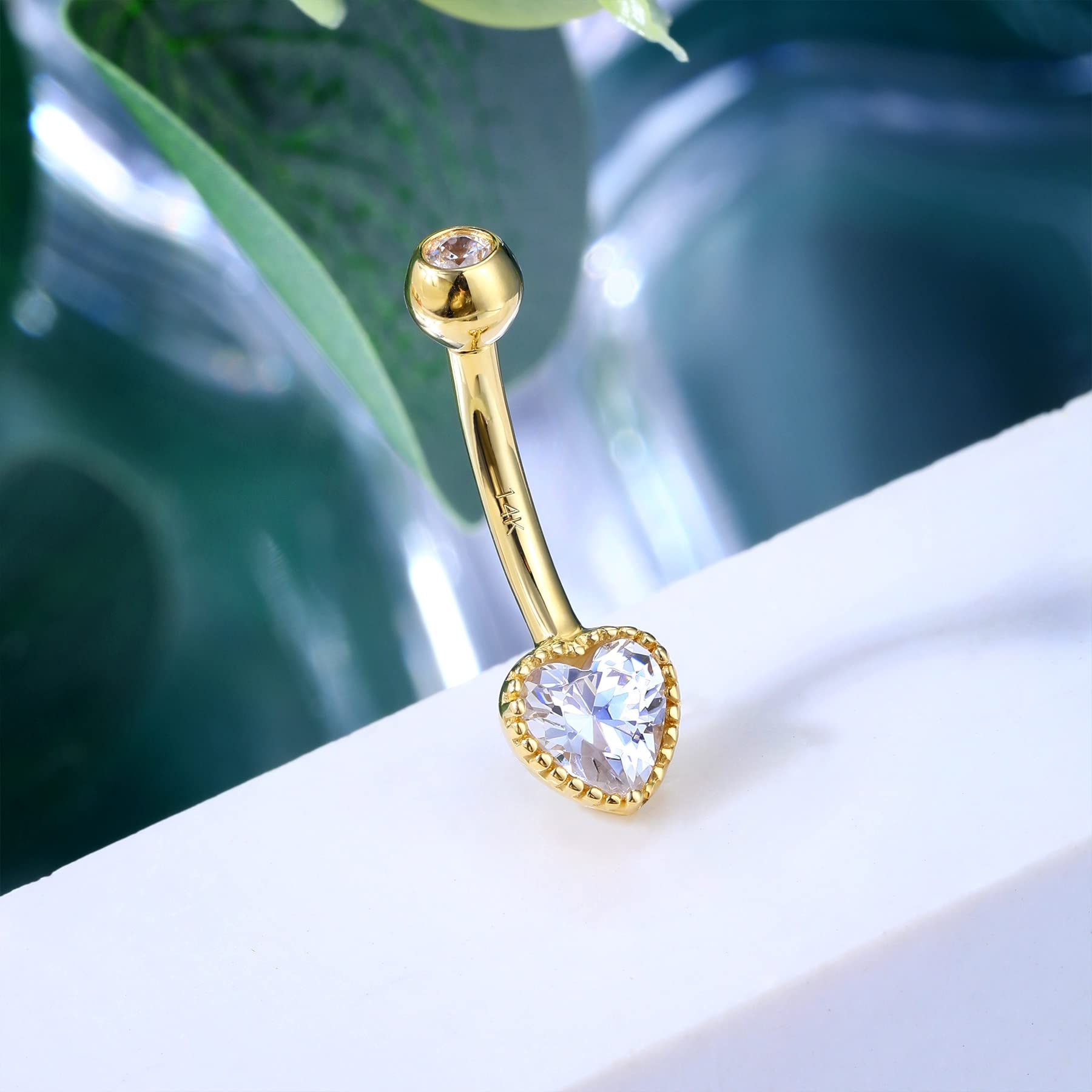 COCHARM 14K Real Gold Belly Button Rings - Cute Short & Long Upper Navel Piercing Jewelry - 16g/14g Rook Barbell - Perfect for Everyday Wear, Parties & Body Jewelry Collection