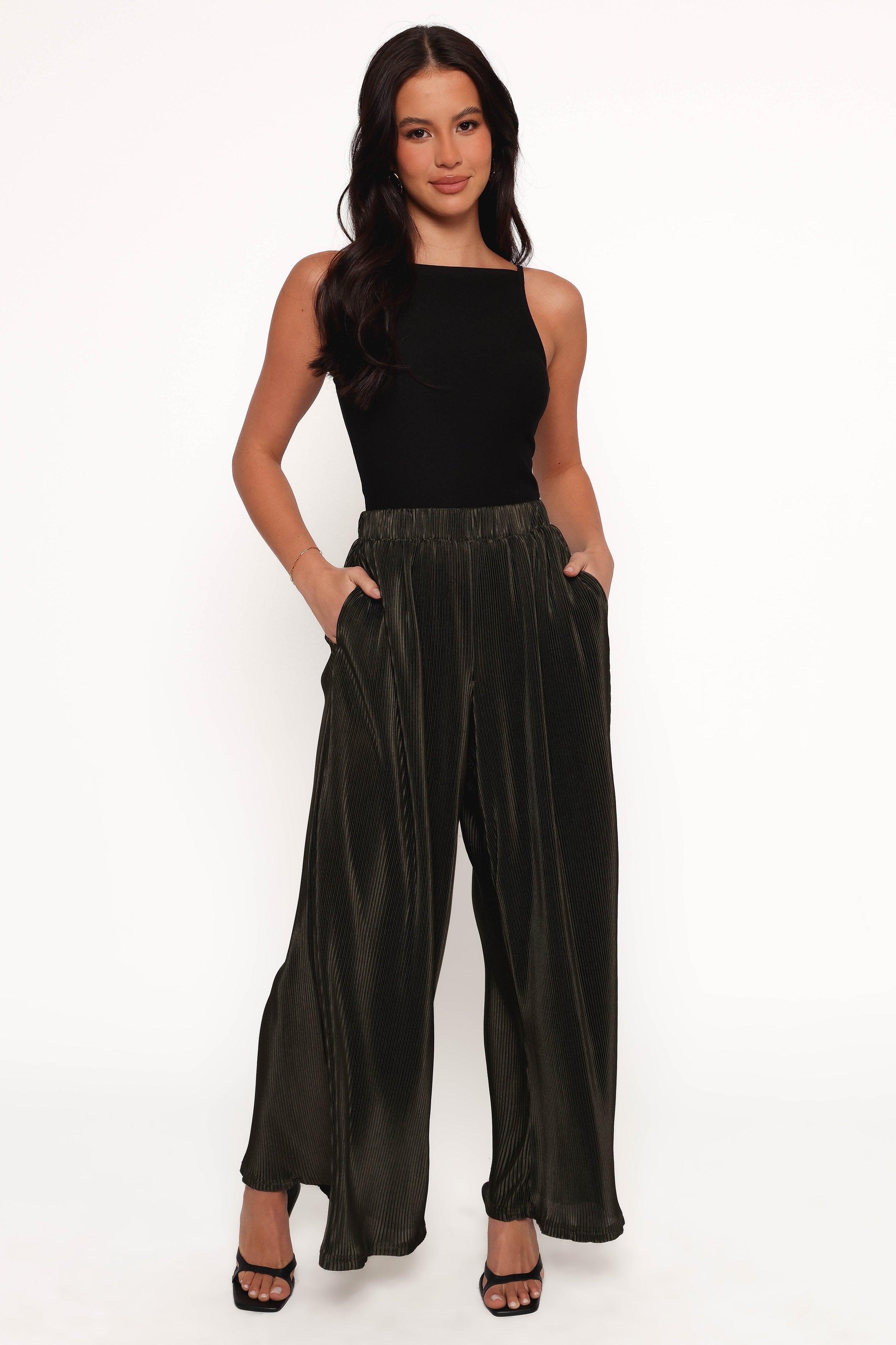 Leria Women's Wide Leg Pants - Olive Green High Waisted Casual Trousers for Work, Travel & Everyday Comfort