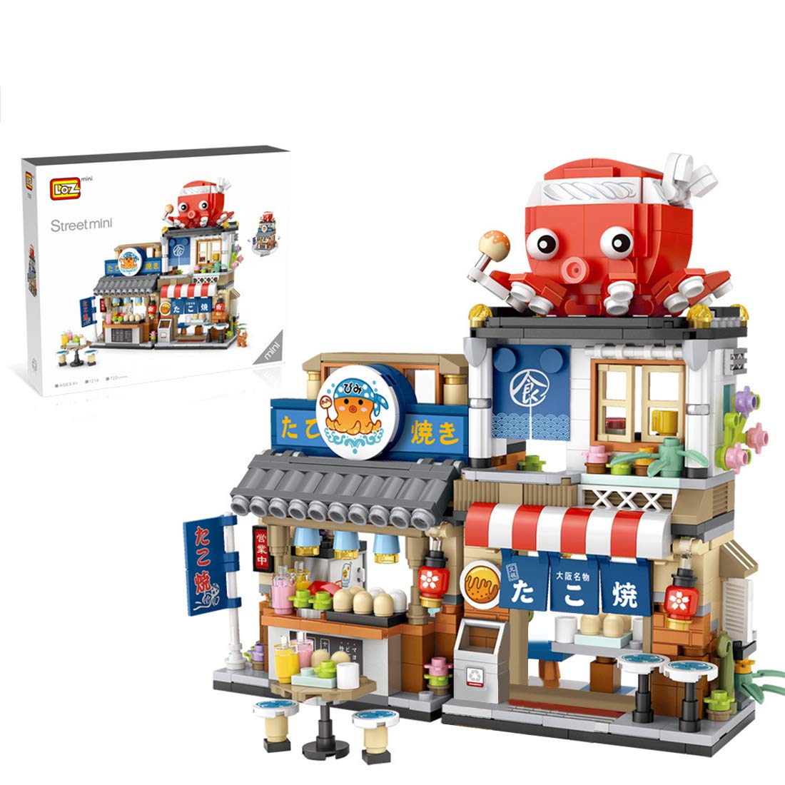 722-Piece Myste Architecture Building Blocks Set - Japanese Street View Takoyaki Shop & Modular Townhouse Model Kit | Creative Construction Toy for Adults & Kids | STEM Educational Gift for Home Decor & Display