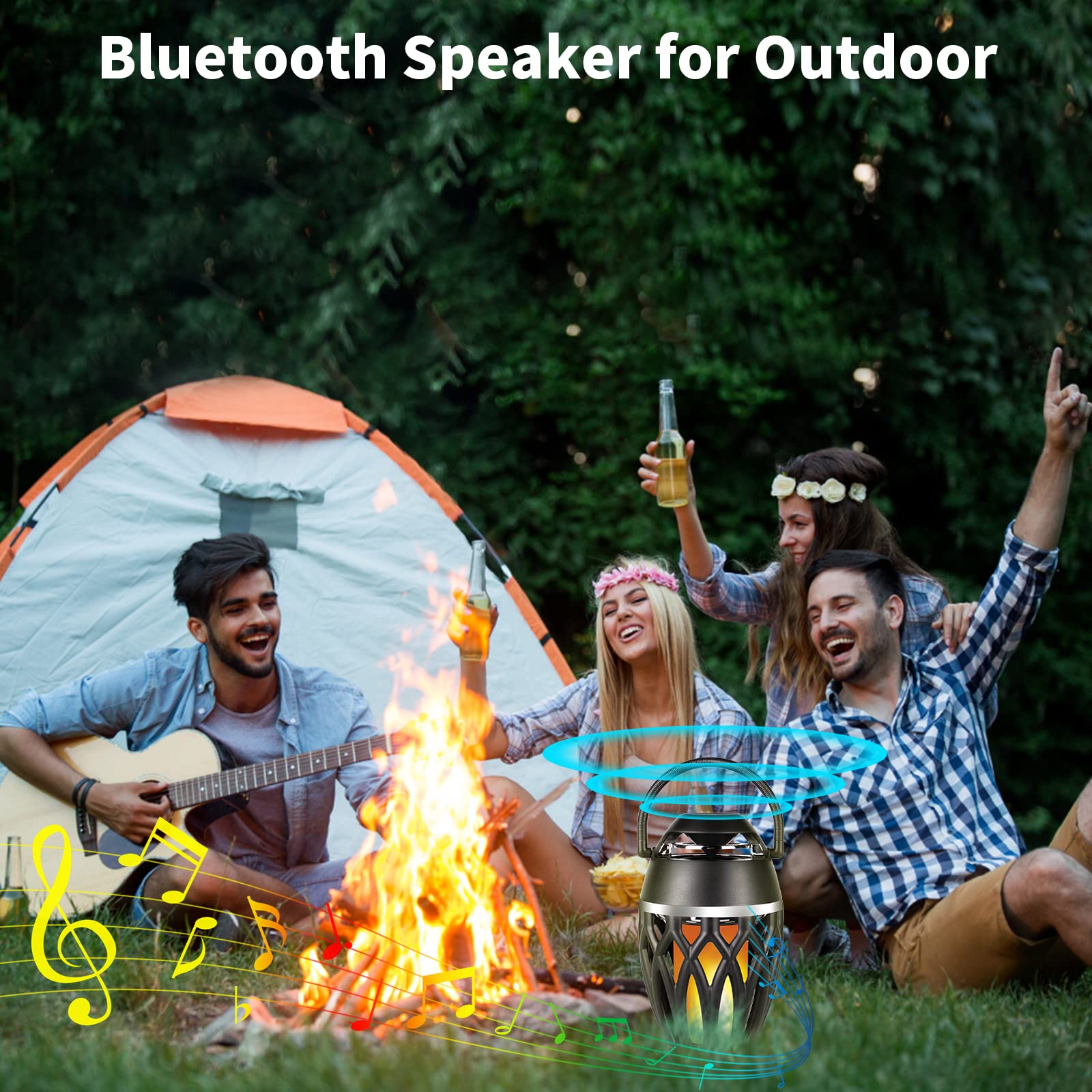 Vanten 2 Pack Outdoor Bluetooth Speakers with LED Flame Effect, Bluetooth 5.0, IPX5 Waterproof, Flame Torch Atmosphere Speaker, Perfect Gift for Men & Women, Ideal for Party, Garden, Home, Patio, Camping & Outdoor Adventures