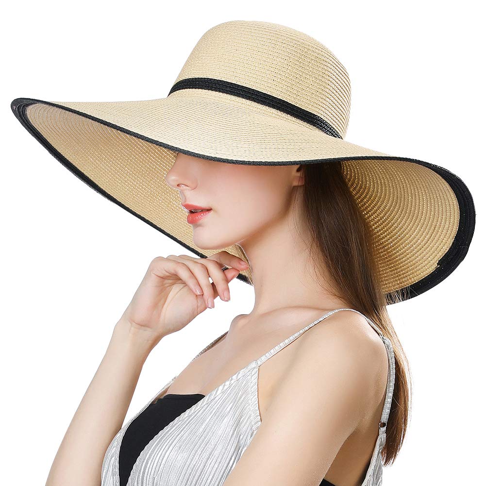 Jeff & Aimy Women's Packable Straw Fedora Panama Hat - Wide Brim Summer Beach Sun Hat for Outdoor, Travel, and Vacation
