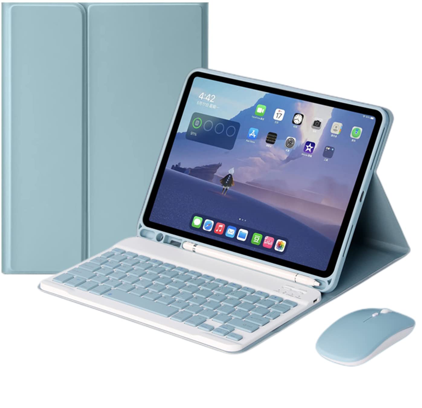 Slim Magnetic Keyboard Case with Mouse for iPad 10.2 inch (9th/8th/7th Gen/Air3/Pro10.5) - Detachable Bluetooth Keyboard with Pencil Holder | Perfect for Work, Study & Travel (Blue)