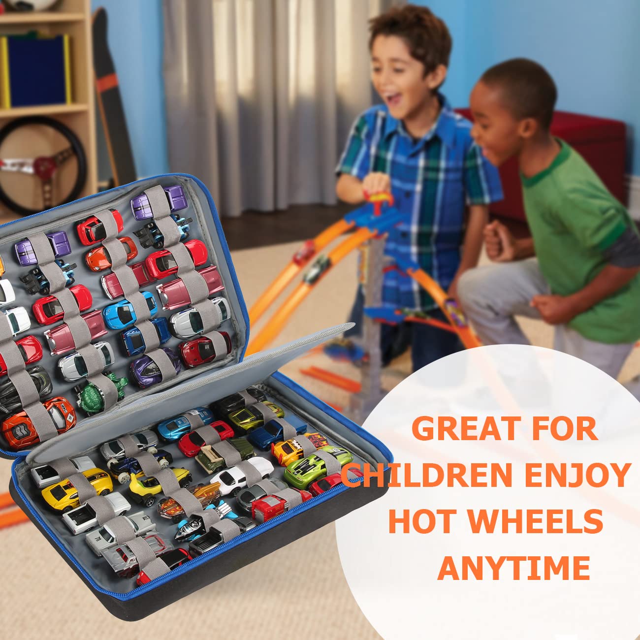 KISLANE 48 Toy Car Storage Case - Durable Black Organizer for Kids' Toy Cars - Perfect for Travel, Playroom & Birthday Gifts