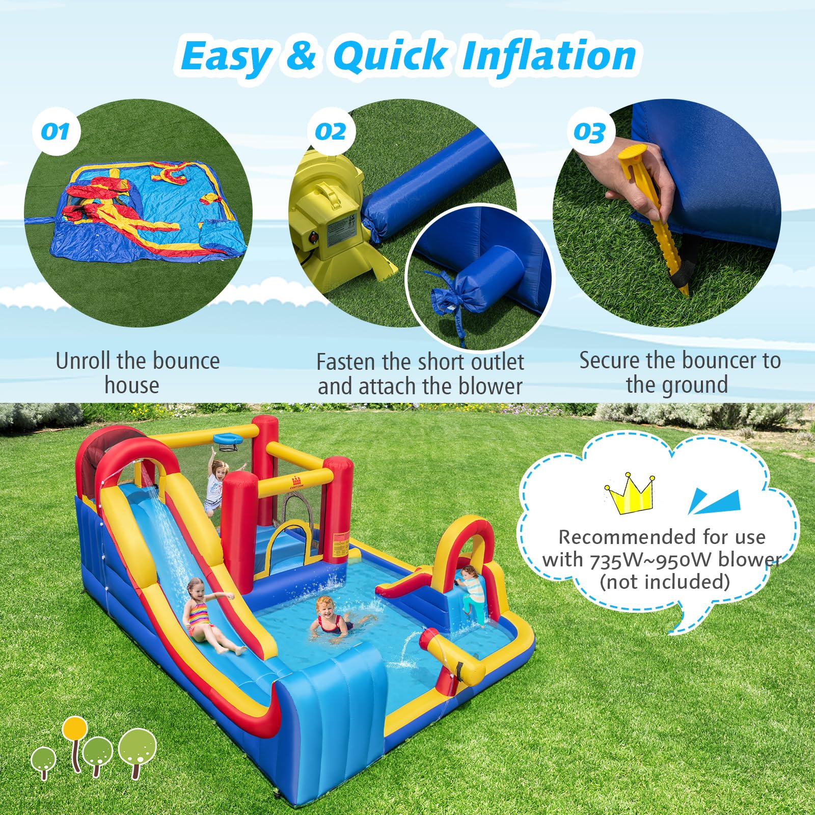 BOUNTECH Inflatable Water Slide Park - 7-in-1 Giant Bounce House with Dual Racing Slides, Splash Pool & Water Sprayer | Outdoor Summer Fun for Kids & Adults | Perfect for Backyard Parties, Birthday Gifts & Family Gatherings