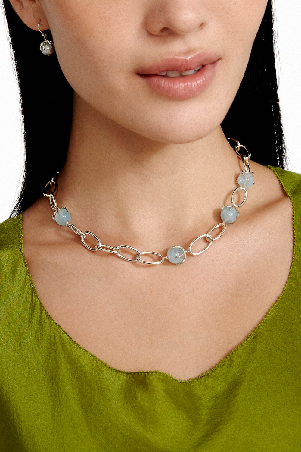 Lark Chain Necklace with Genuine Aquamarine Gemstone - Elegant Jewelry for Women, Perfect for Weddings, Parties & Everyday Wear