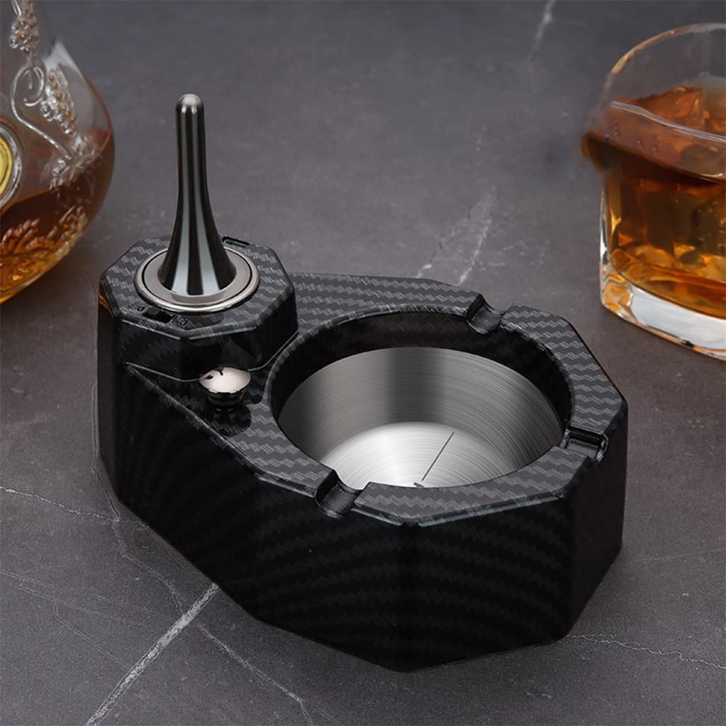 Vintage Stainless Steel Ashtray with Rechargeable Lighter - 10,000 Ignitions, Oil-Electric Hybrid, Multi-Functional Design - Perfect Gift for Men, Father's Day, Birthday - Ideal for Home, Office, Outdoor Smoking Areas