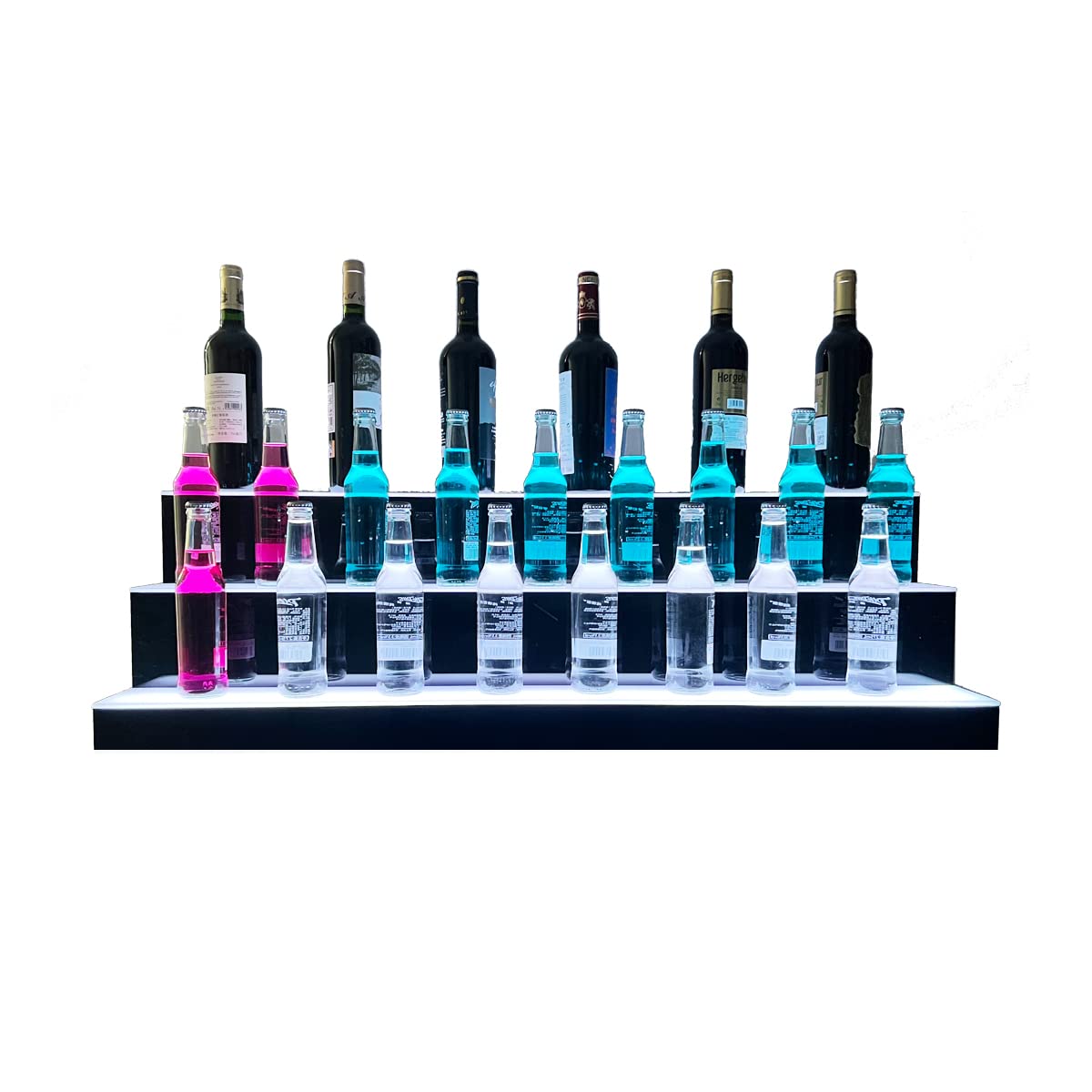 39 Inch 3-Tier LED Lighted Liquor Bottle Display Shelf - Remote Control Color Changing Bar Shelving for Home & Commercial Use | Perfect for Bars, Restaurants, and Home Entertainment Spaces