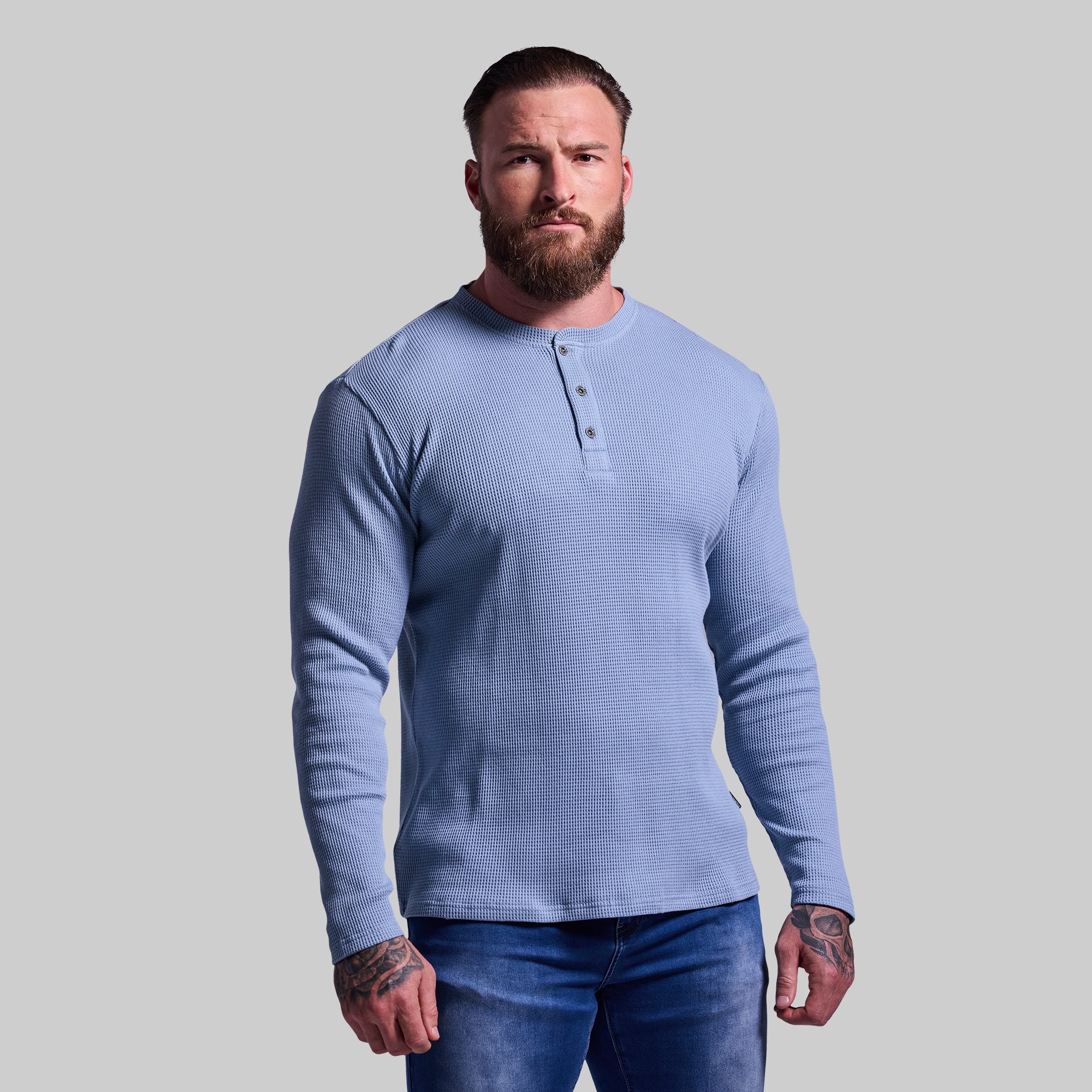 Ember Waffle Henley Shirt for Men - Soft Cotton Thermal Long Sleeve Top (Mountain Spring Color) - Perfect for Hiking, Camping & Casual Wear