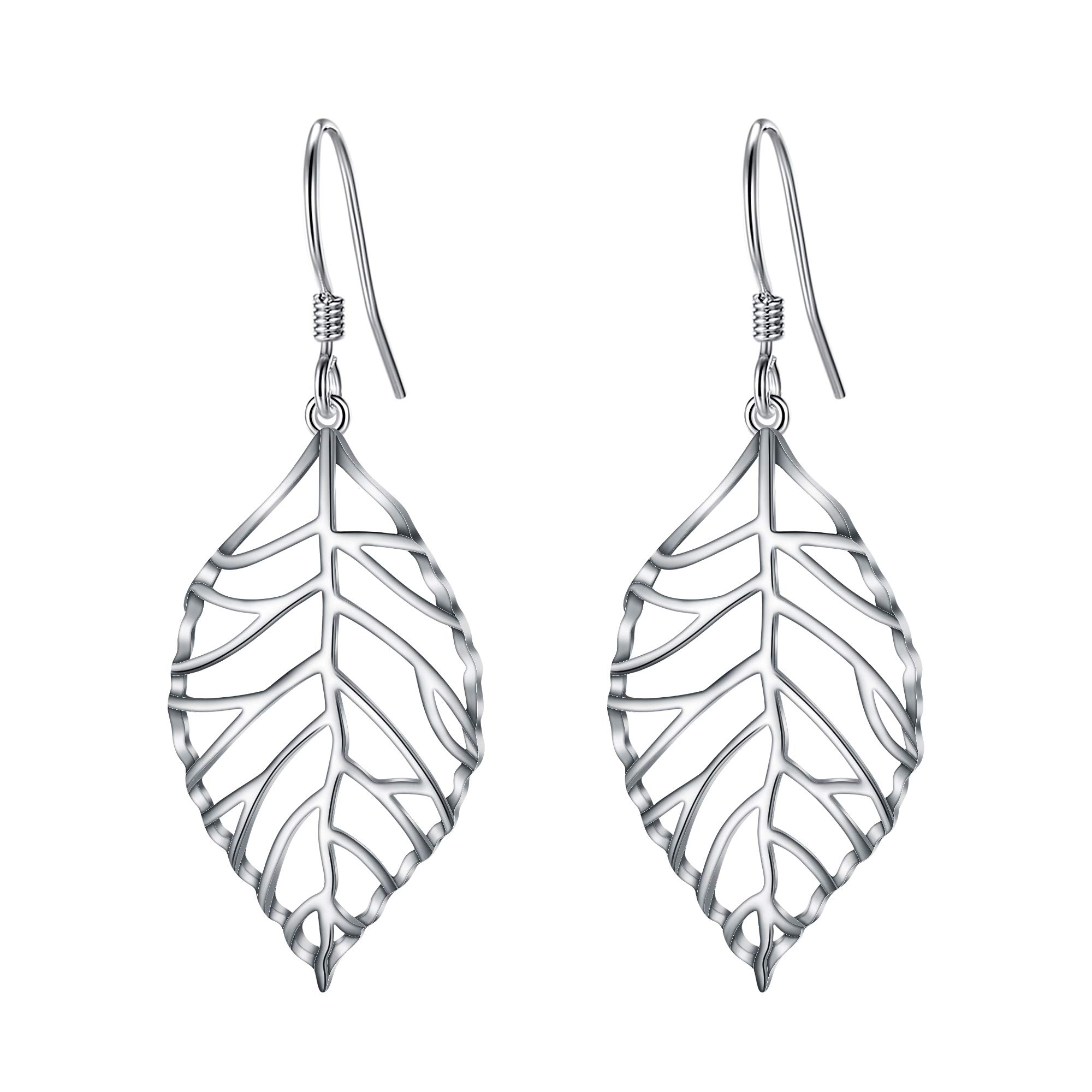 ElQqueen 925 Sterling Silver Vintage Leaf Dangle Earrings for Women - French Wire Hook Earrings - Elegant Jewelry Gift for Her - Perfect for Parties, Weddings & Everyday Wear