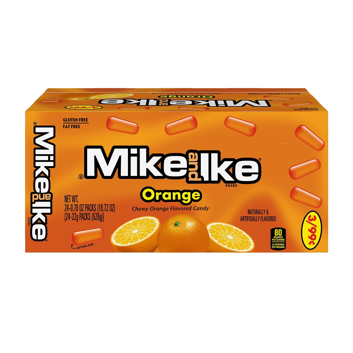 Just Born Mike & Ike Orange Flavored Chewy Candy - 24ct Box (Pack of 1) | Bulk Candy for Parties, Movie Nights & Office Snacks
