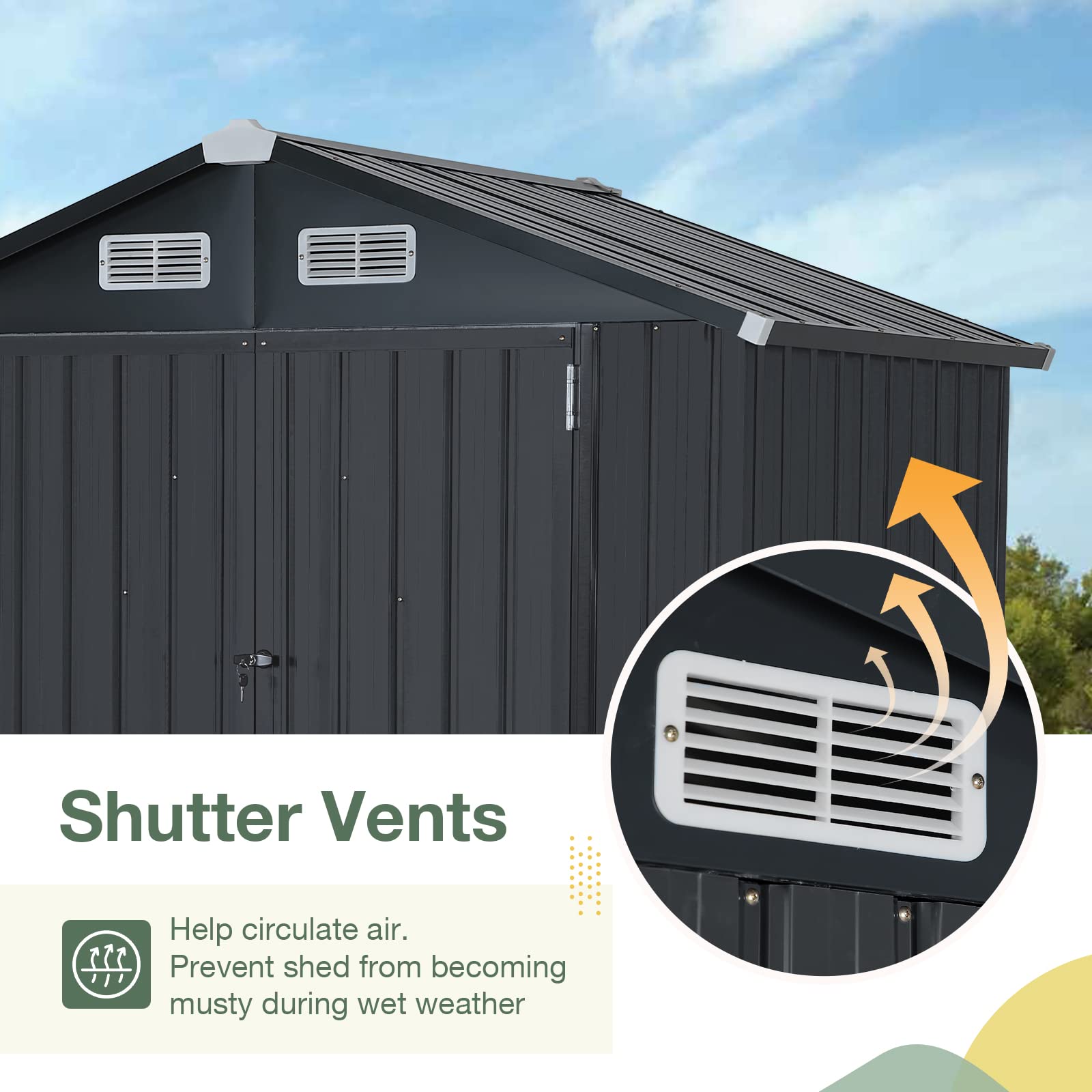 OC Orange-Casual 6x4 FT Outdoor Storage Shed - Galvanized Steel Metal Garden Tool Shed with Lockable Door for Backyard, Patio & Lawn | Weather-Resistant Black Outdoor Storage Solution for Gardening Tools, Lawn Equipment & Seasonal Items