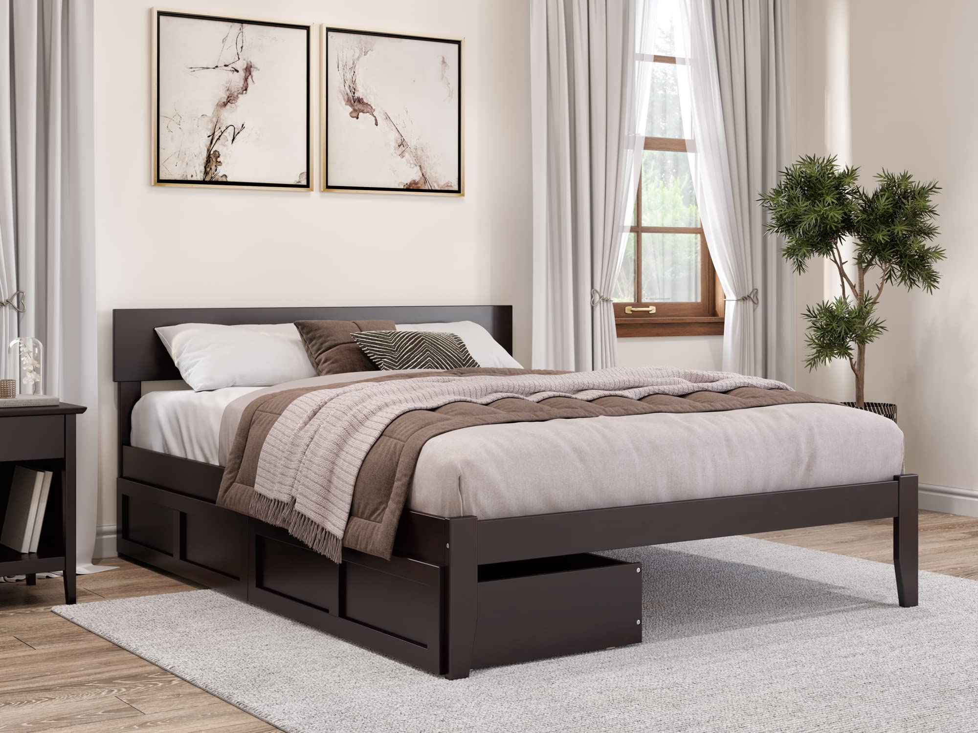 AFI Boston Queen Size Platform Bed Frame with Storage Drawers - Espresso Finish - Modern Bedroom Furniture for Small Spaces & Storage Solutions