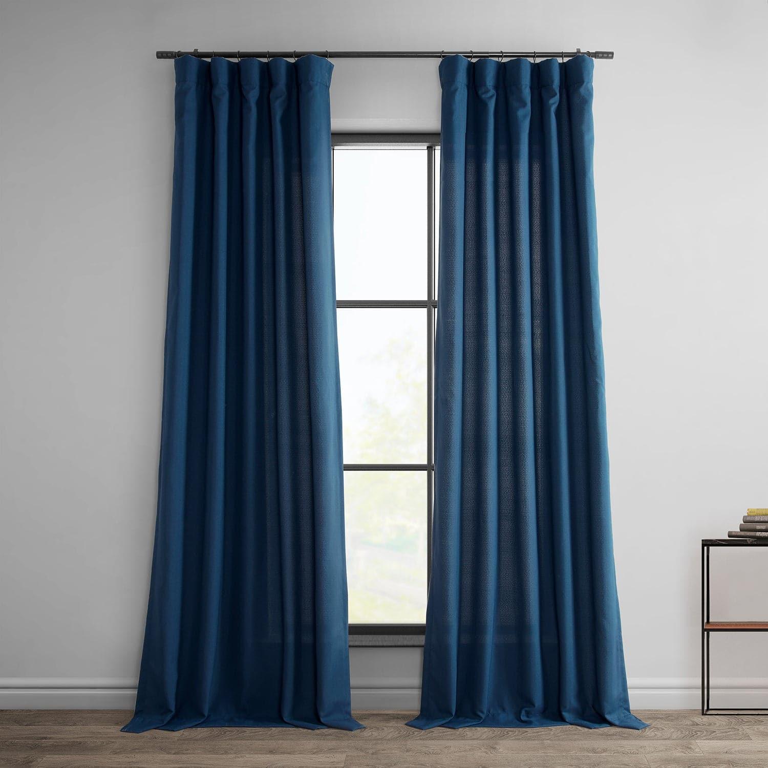 Premium Deep Blue Dobby Linen Curtains - Breathable & Light Filtering Window Treatments for Living Room, Bedroom & Nursery - Elegant Home Decor for Modern Interiors