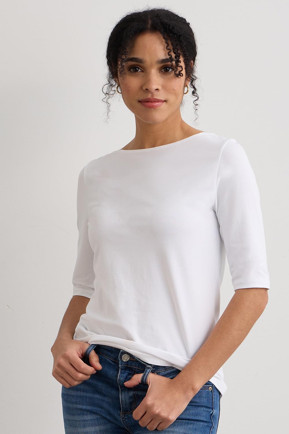 Organic Pima Cotton Women's Half Sleeve Boat Neck T-Shirt - Soft Breathable Casual Top for Summer, Work & Everyday Wear
