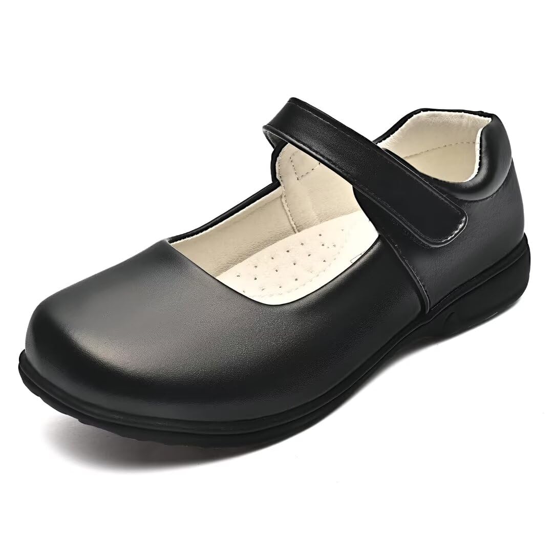 VIPSUPER Girls Mary Jane School Shoes - Black Dress Uniform Strap Flats for Toddler & Kids | Comfortable School Uniform Shoes for Classroom & Special Occasions