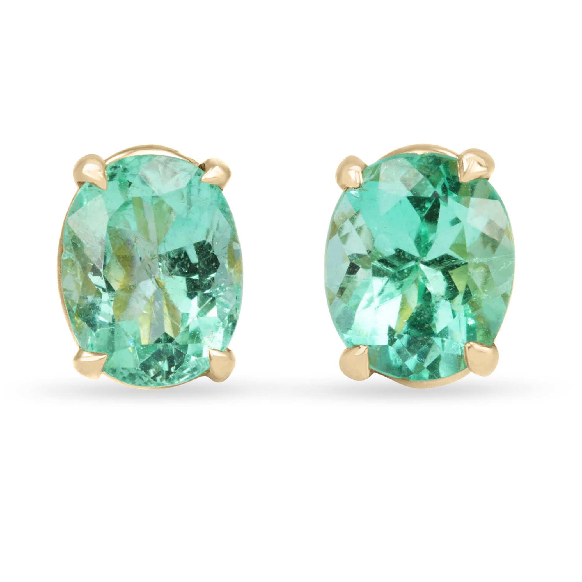 2.0tcw Natural Colombian Emerald Stud Earrings in 14K Gold - Oval Cut Transparent Gemstone Jewelry for Women, Gift for Her, Perfect for Weddings, Parties & Special Occasions