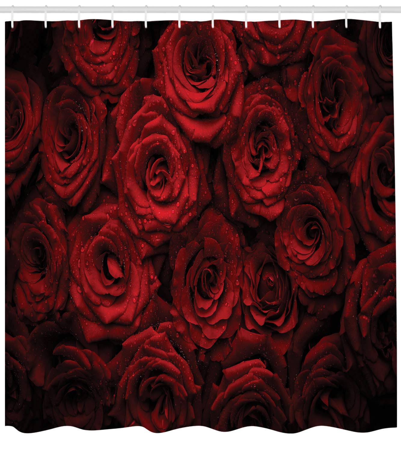Ambesonne Romantic Roses Shower Curtain - Water Droplets Blooming Bouquet Love Passion Design, 69x70 Inch Black Red Fabric Bathroom Decor with Hooks | Perfect for Valentine's Day Gift, Couples Bathroom, and Luxury Home Spa Decor