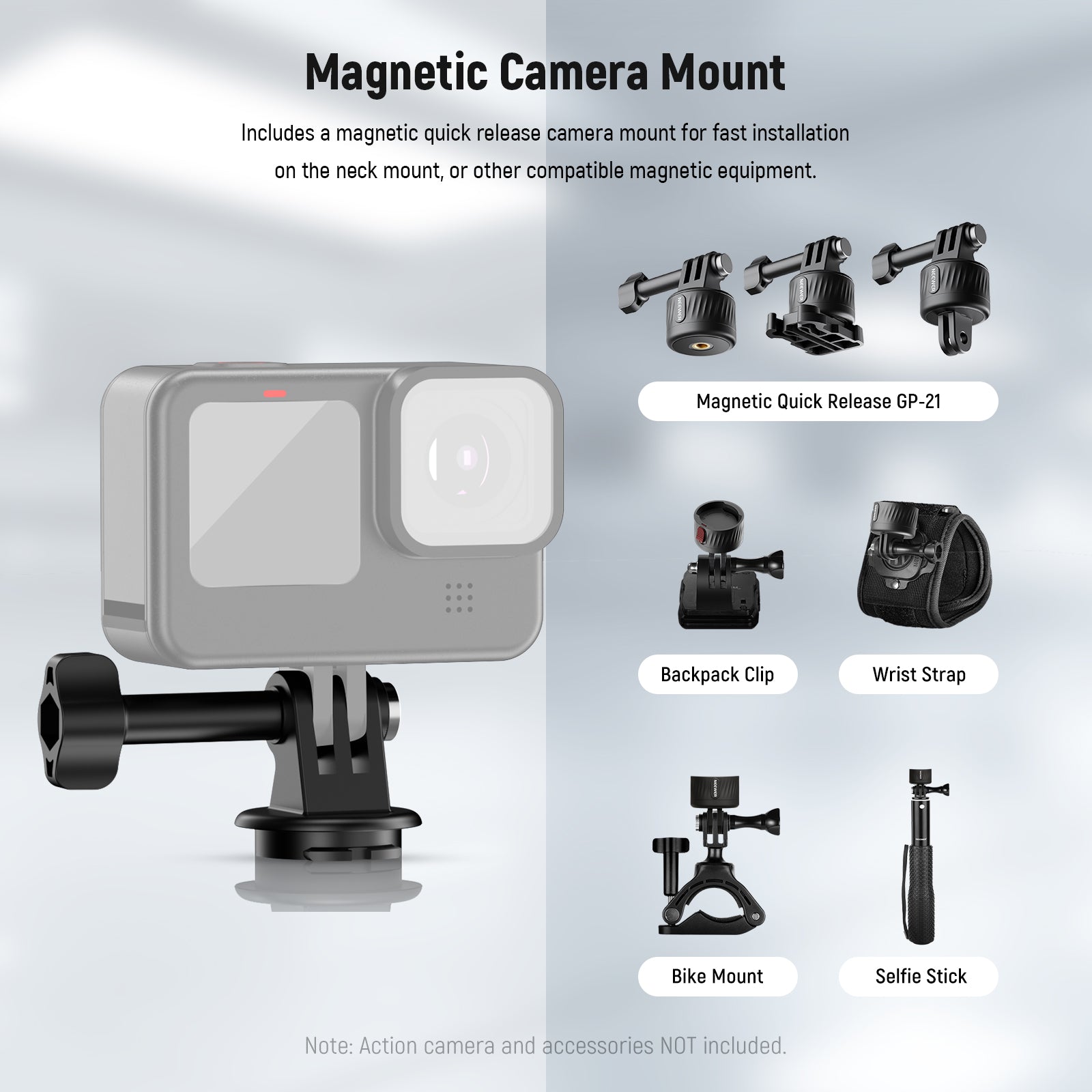 NEEWER GP15 Magnetic Quick Release Flexible Action Neck Mount for POV Camera - Hands-Free Mount for Vlogging, Travel & Outdoor Adventures