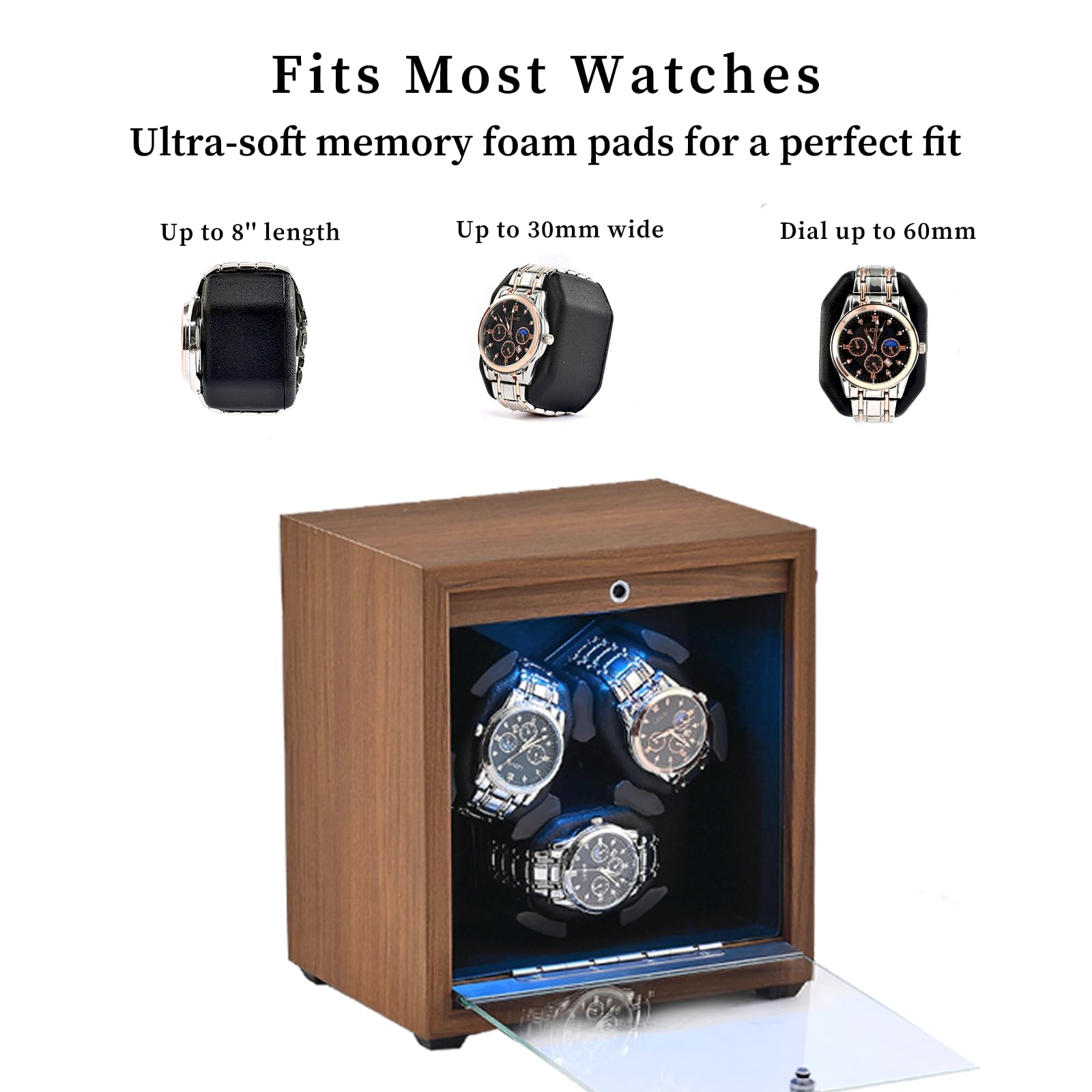Premium Automatic Watch Winder with LED Display & Memory Foam - Ultra Quiet 4 Rotation Modes for Men & Women - Perfect for Watch Collection Storage, Travel, and Nightstand Display