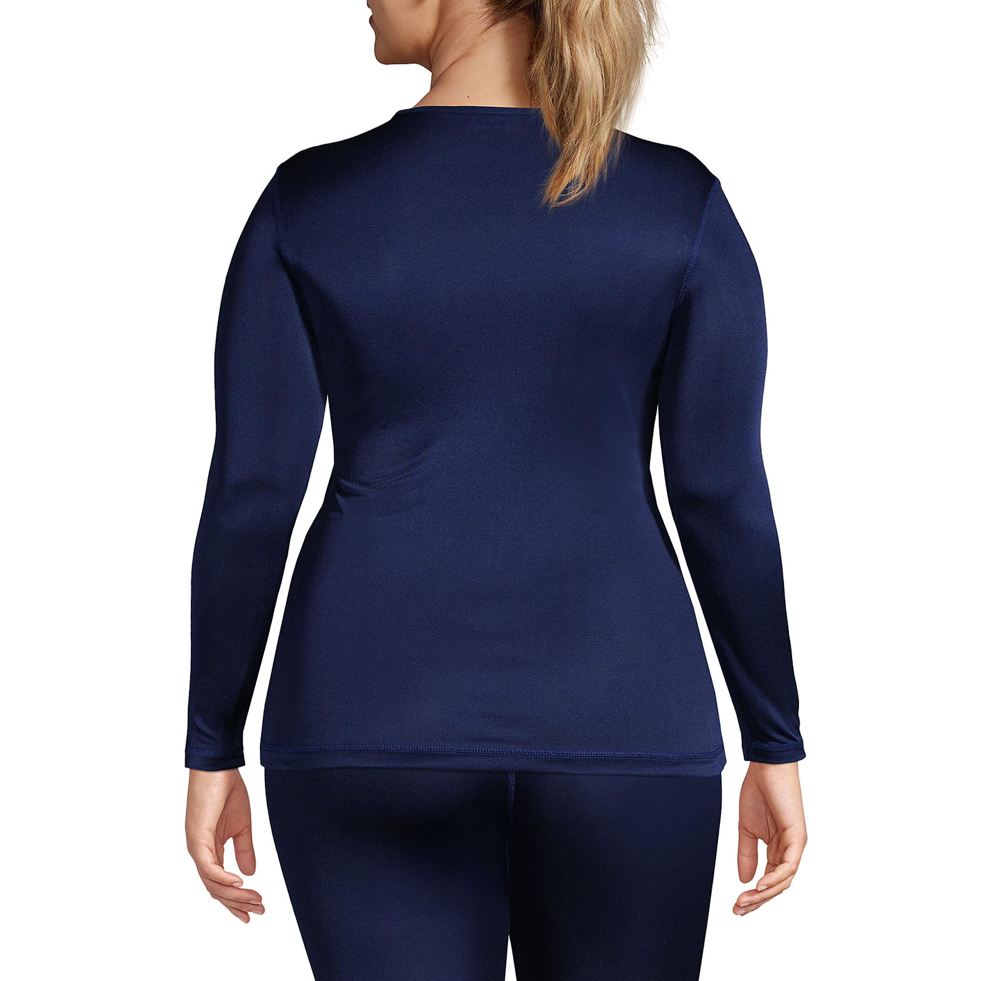 Lands' End Women's Silk Interlock Long Sleeve Crewneck Thermal Underwear Top - Soft & Warm Base Layer for Winter, Layering, and Cold Weather Activities