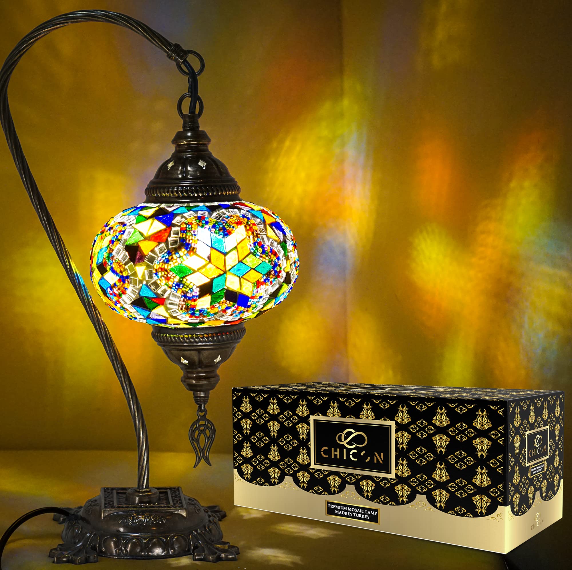 Handmade Mosaic Turkish Lamp - Genuine Glass Tiffany Boho Table Lamp with Swan Flower Design | Vintage Moroccan Bohemian Decor for Living Room, Bedroom & Dining Room | Unique Art Piece & Antique Home Lighting