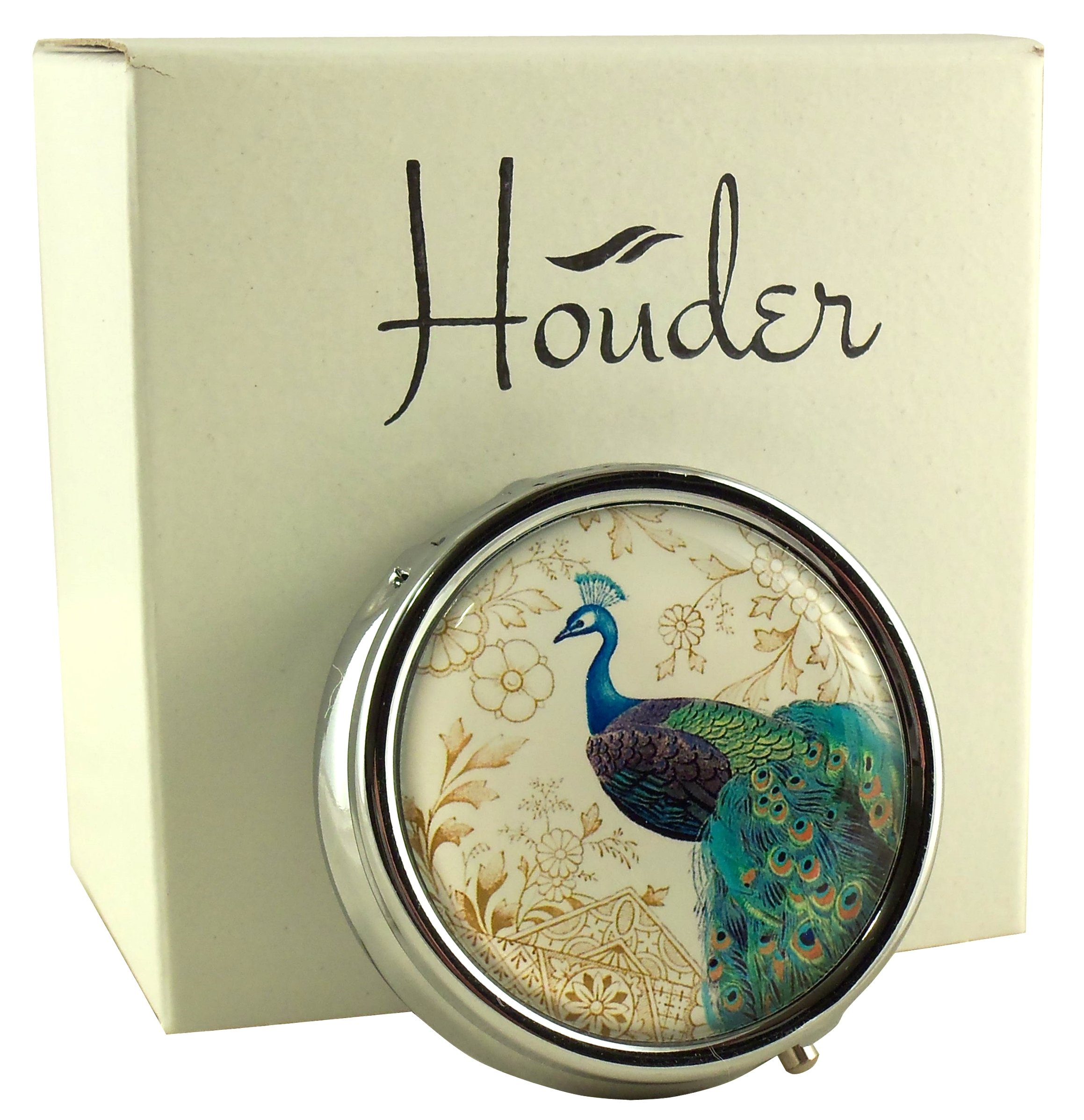 Houder Designer Pill Organizer - Stylish Decorative Pill Case with Gift Box - Peacock Pattern for Travel, Work & Daily Use - Perfect for Medication Storage & Organization