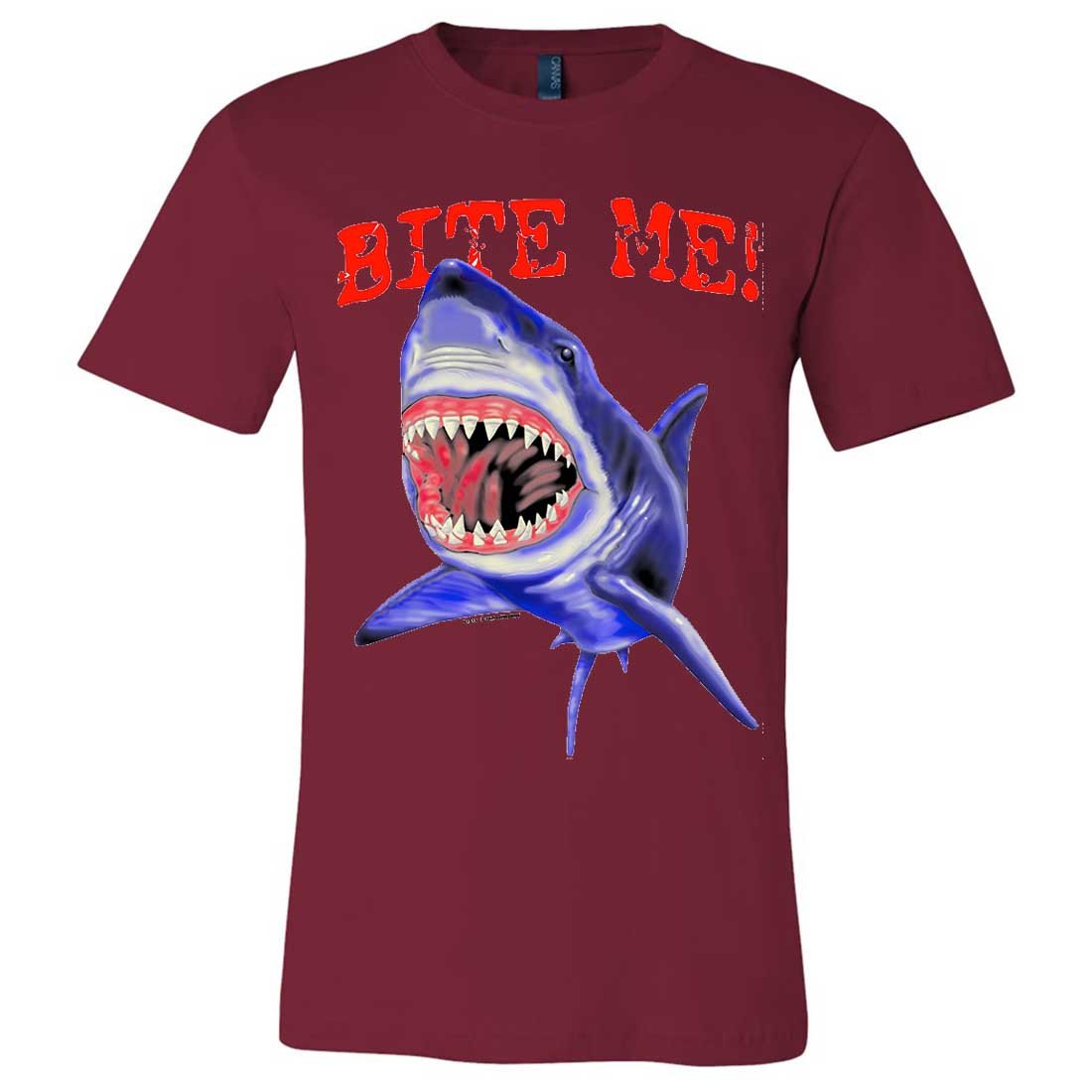 Bite Me Great White Shark Graphic Men's Fitted T-Shirt - Assorted Colors - Casual Streetwear & Shark Lover Gift