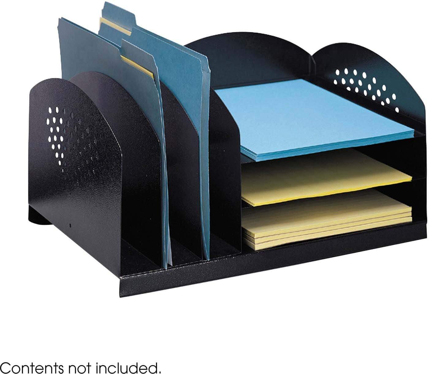 Black Combination Desk Organizer Rack - 3 Upright & 3 Horizontal Compartments [3167BL] | Perfect for Office, Home & School Organization