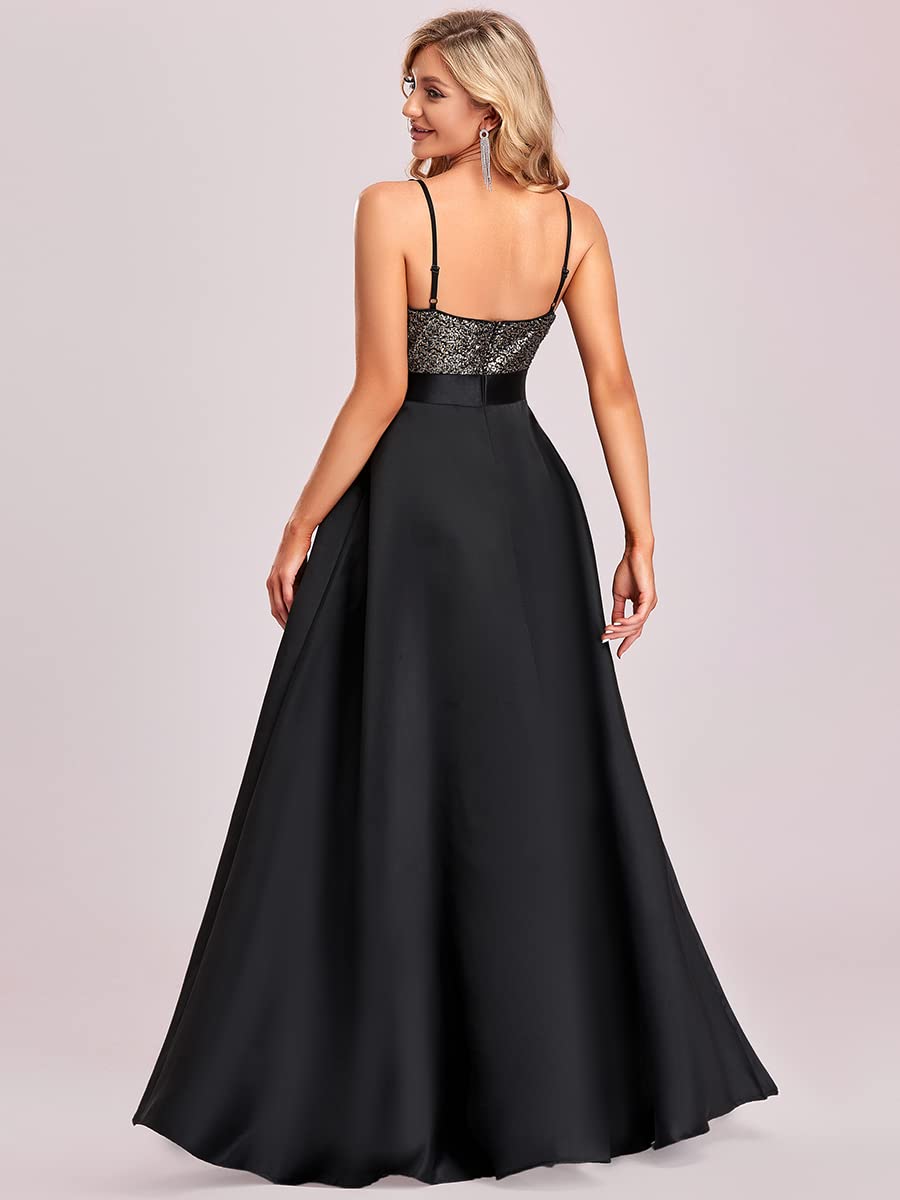 Ever-Pretty Women's Sparkling V-Neck A-Line High-Low Satin Prom Dress Ball Gown - Elegant Evening Gown for Homecoming, Wedding Guest & Formal Events (Style 00667)