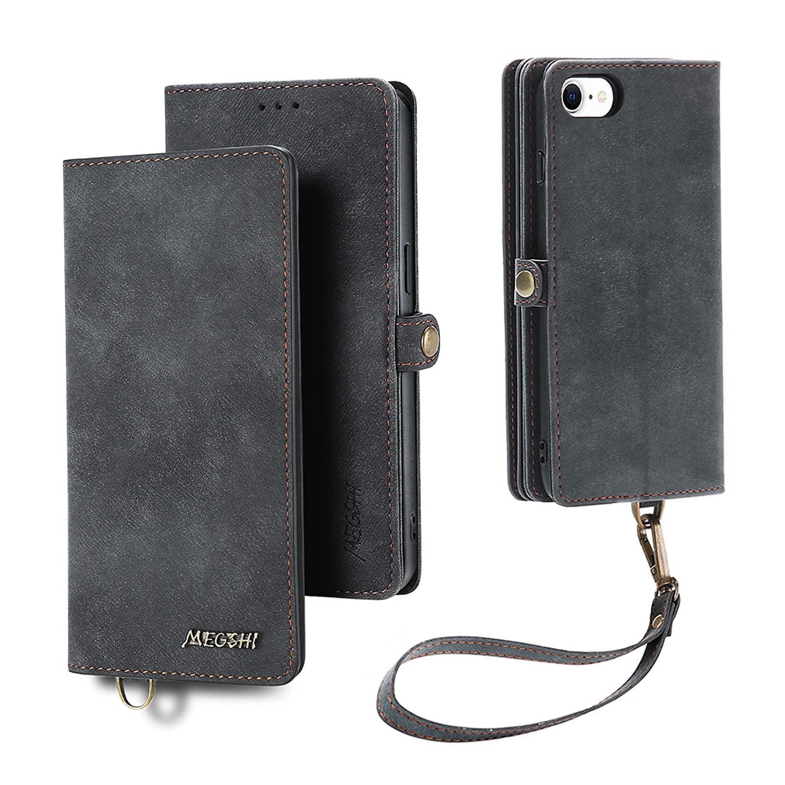 Magnetic Wallet Case for iPhone 7/8/SE (2020 & 2022) - 2-in-1 Detachable Cover with 9 Card Slots, Kickstand & Wrist Strap | Premium Flip Leather Phone Case (Black) | Perfect for Work, Travel & Everyday Protection