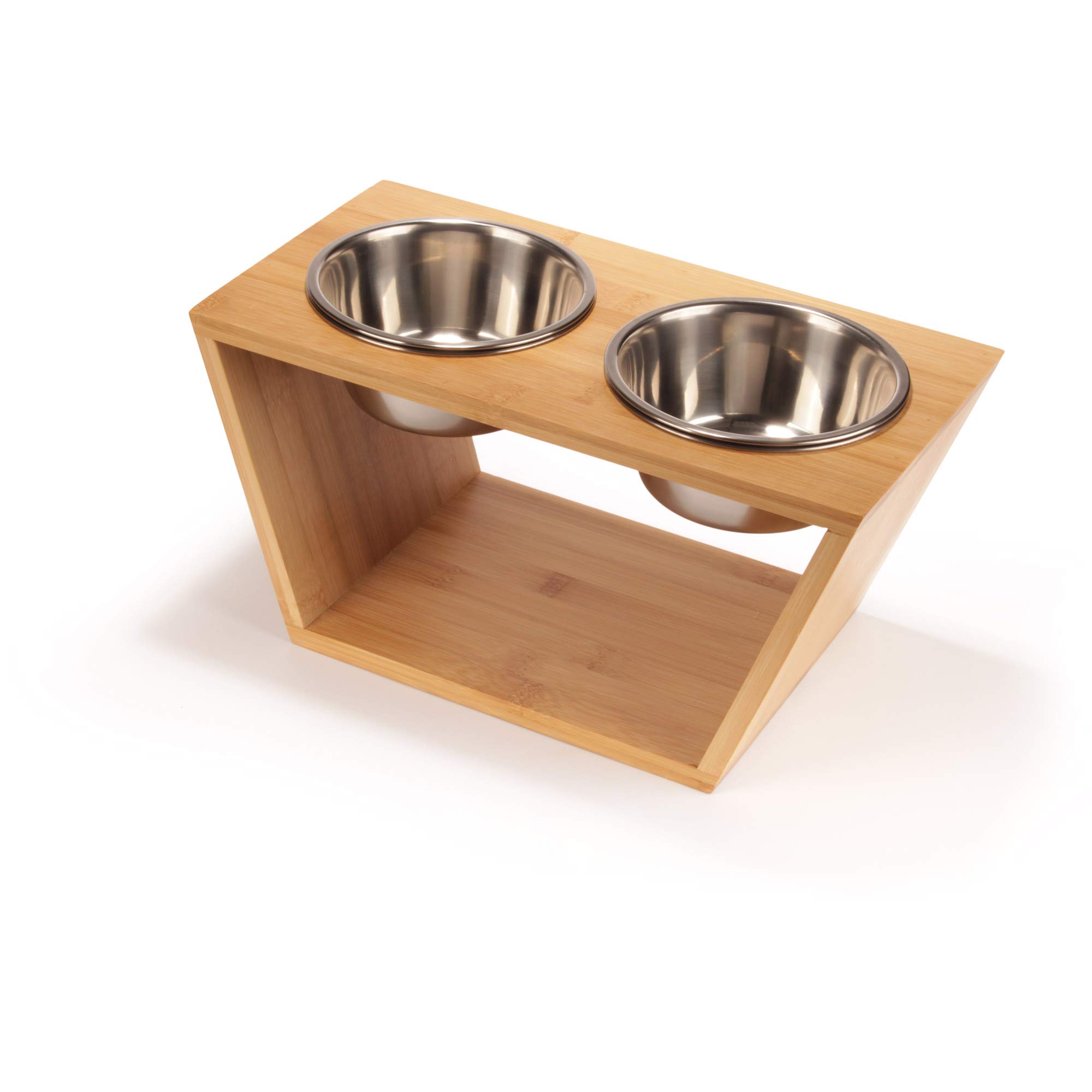 BambooMN Elevated Dog Bowl Feeder Stand - 100% Natural Bamboo with 4 Stainless Steel Bowls for Food & Water - Medium Size for Medium Dogs - Perfect for Indoor & Outdoor Feeding