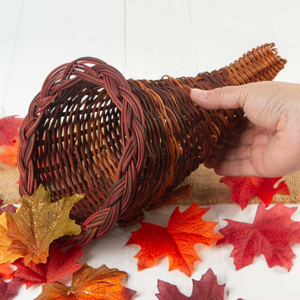 12-Pack Thanksgiving Cornucopia Horn of Plenty Baskets - Natural Wicker Harvest Centerpieces for Fall Table Decor, Autumn Party Supplies & Holiday Display | Bulk Wholesale by Factory Direct Craft