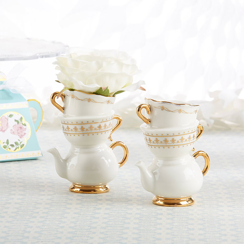 Whimsical Ceramic Bud Vase Set of 2 - Small Floral Vases for Tea Time Decor, Table Centerpiece & Wedding Favors - Perfect for Home, Office & Gift Giving