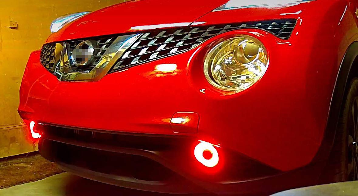 3-Piece Projector Fog Light Kit with Black Shroud - 40 SMD Red LED Halo Ring & Angle Eye Rings for Cars, Trucks, SUVs - Upgrade Your Vehicle's Style & Night Visibility