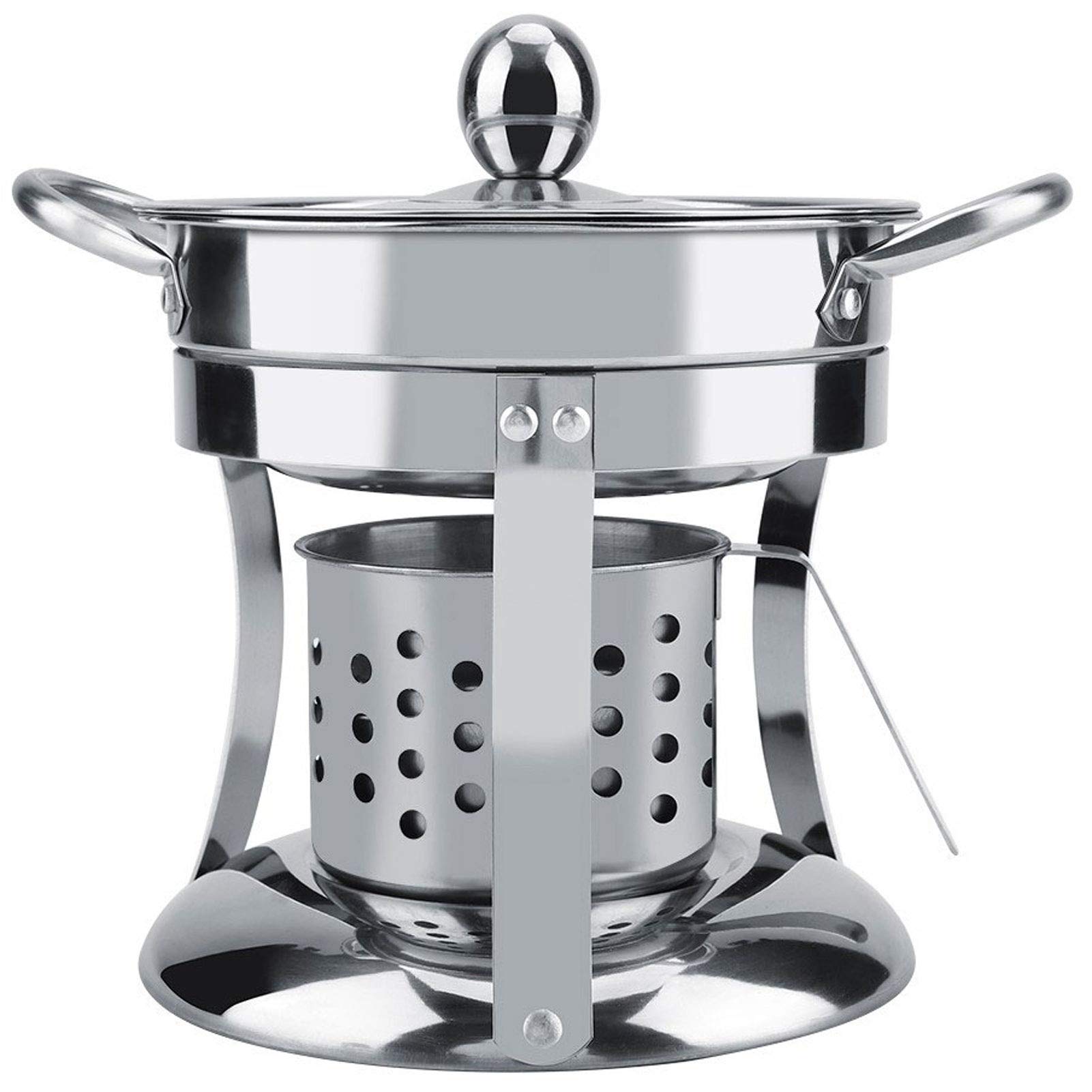 ZANMAUU Mini Hot Pot Set - 3 Stainless Steel Alcohol Burner Hot Pots with Glass Lids for Individual Cooking | Perfect for Home Dining, Buffet Parties & Camping Meals