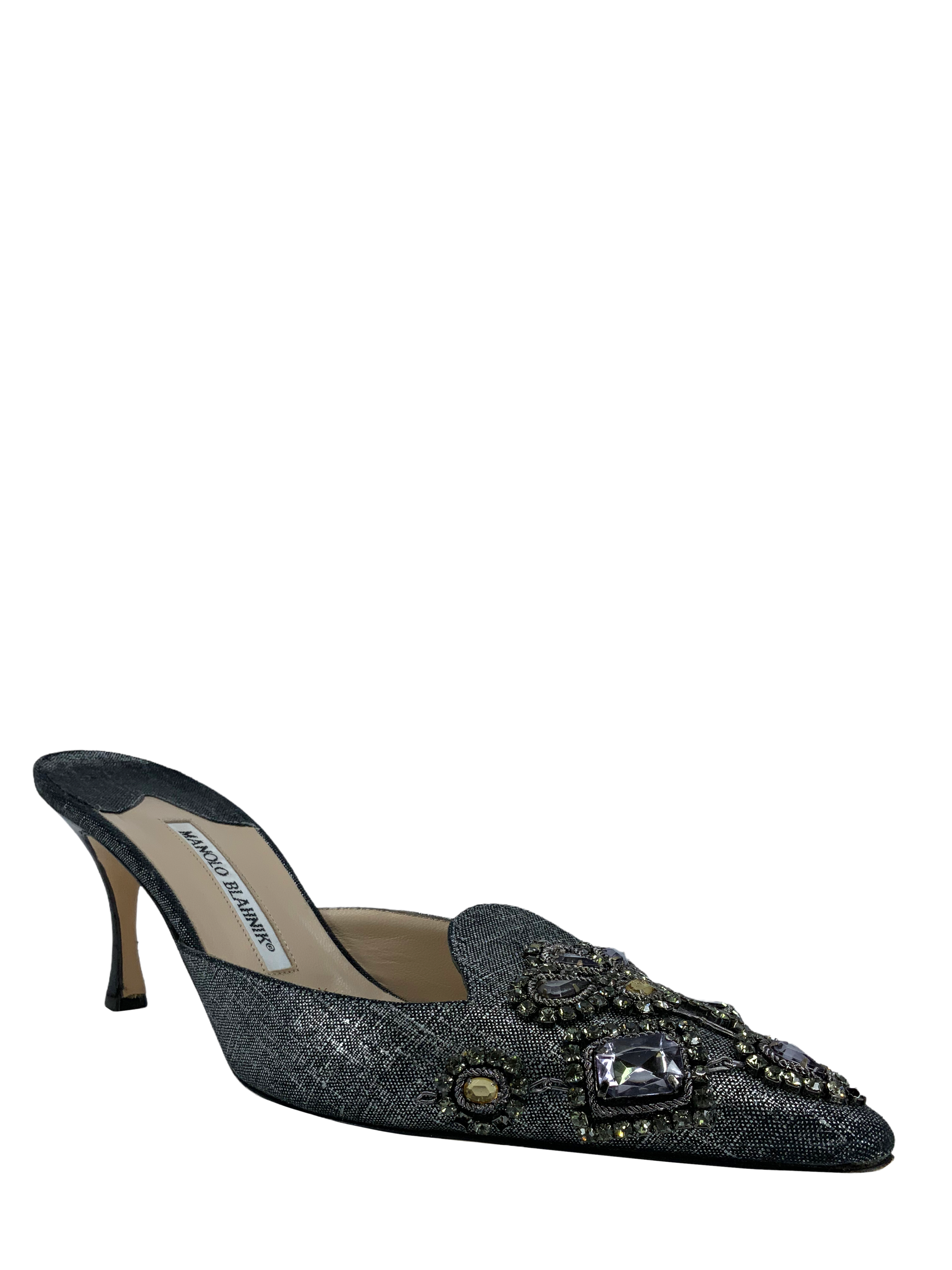 Manolo Blahnik Embellished Fabric Mules Women's Size 11 | Luxury Designer Slides for Women | Perfect for Weddings, Parties & Summer Outfits