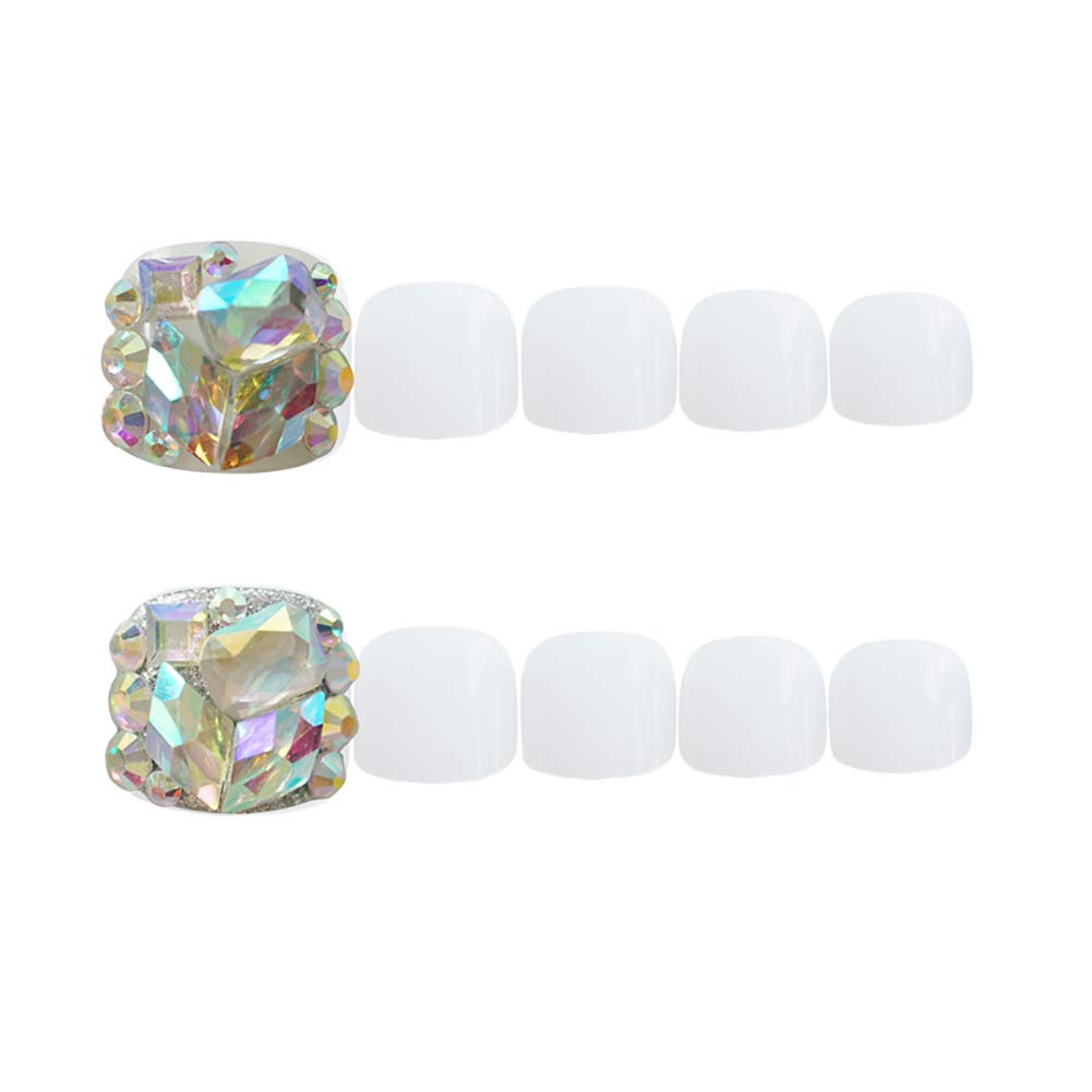 Colorful Diamond False Toenails for Women - 24pcs Short Length Full Cover Acrylic Toe Tips with Nail Art Designs | Perfect for Pedicures, Summer Sandals & Beach Vacations