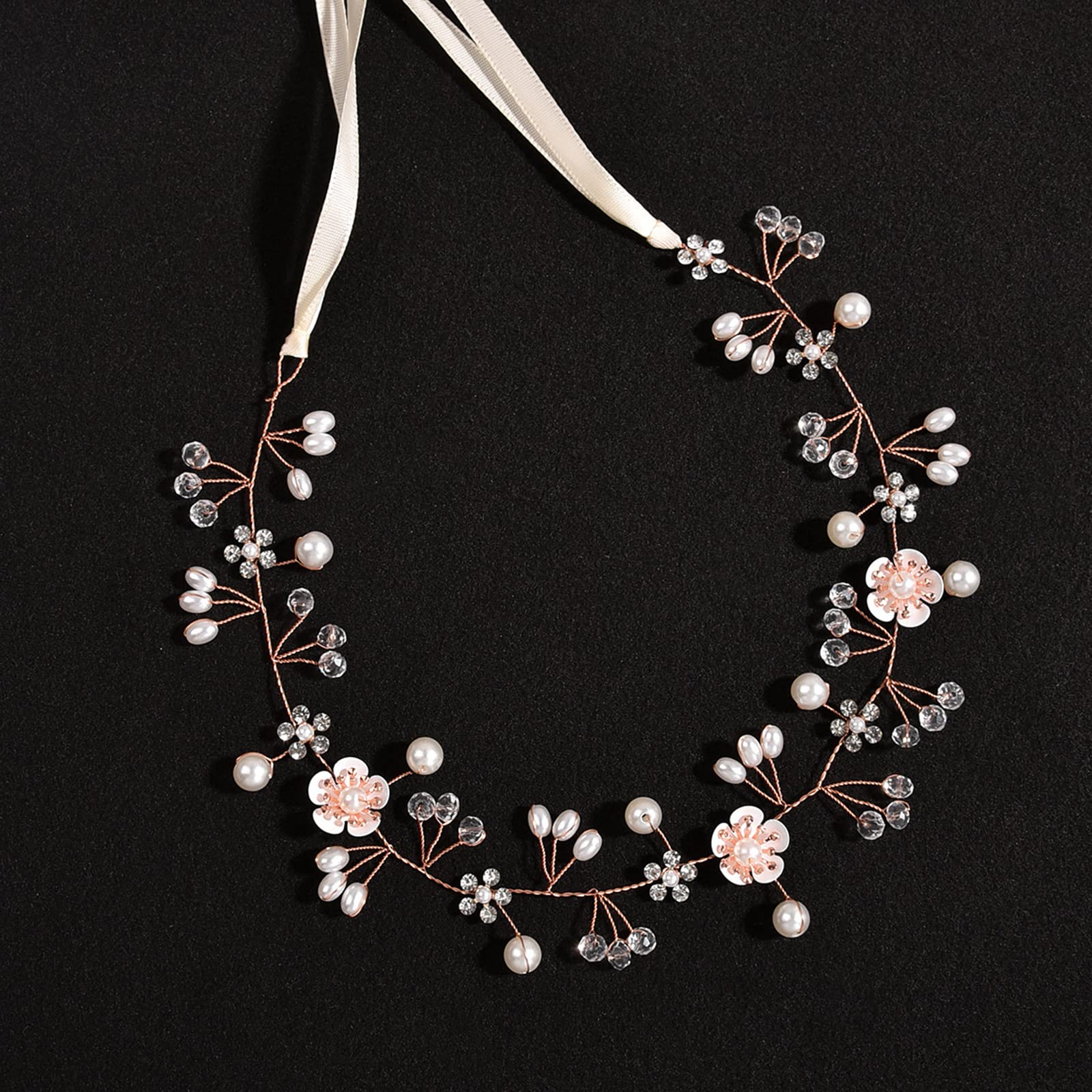 Princess Flower Girl Hair Accessory - Rose Gold Pearl Headband for Kids, Bridal Wedding & Women | Perfect for Flower Girls, Bridesmaids, and Special Occasions