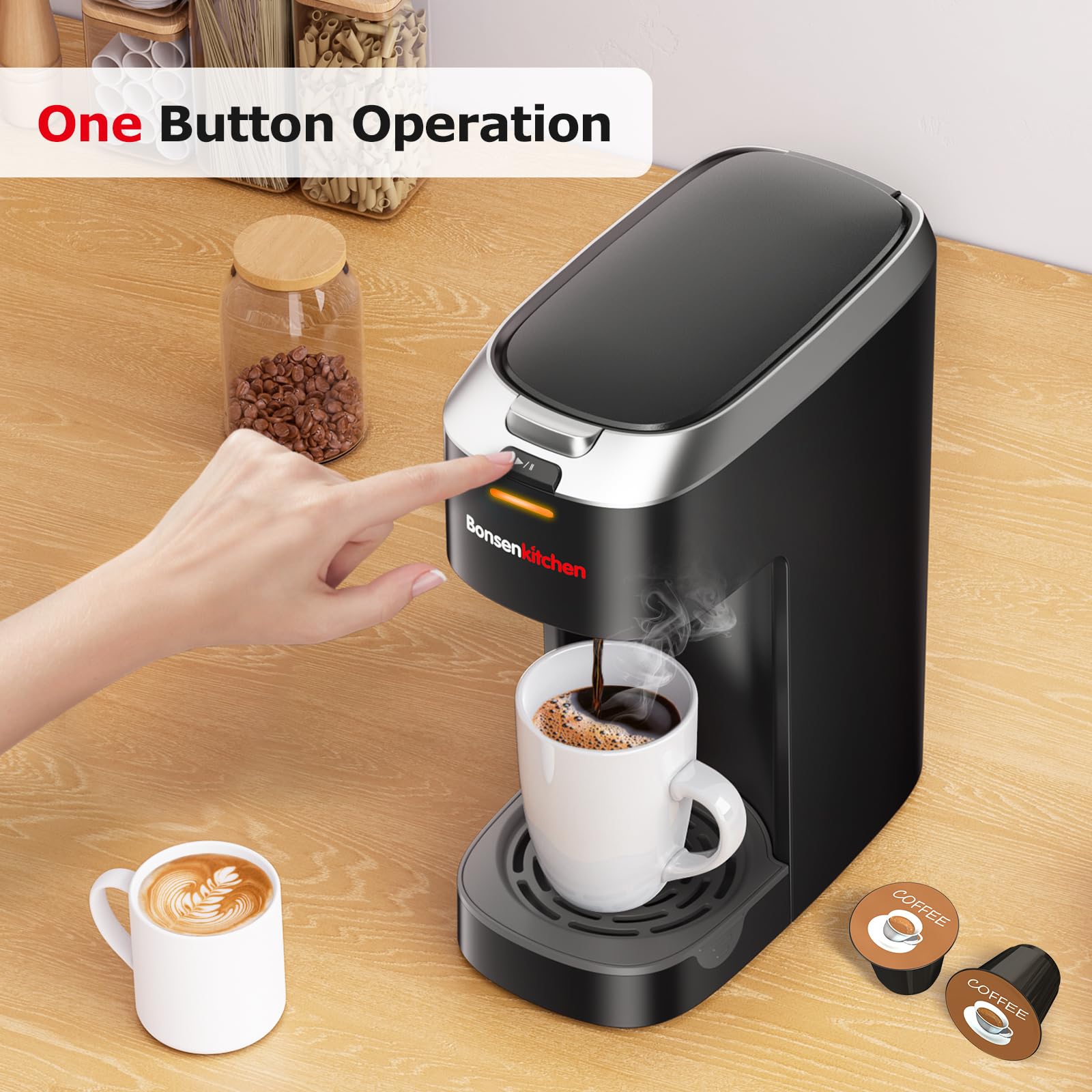 Bonsenkitchen Single Serve Coffee Maker for K-Cups, Fast Brewing & Space Saving - Perfect for Home & Office