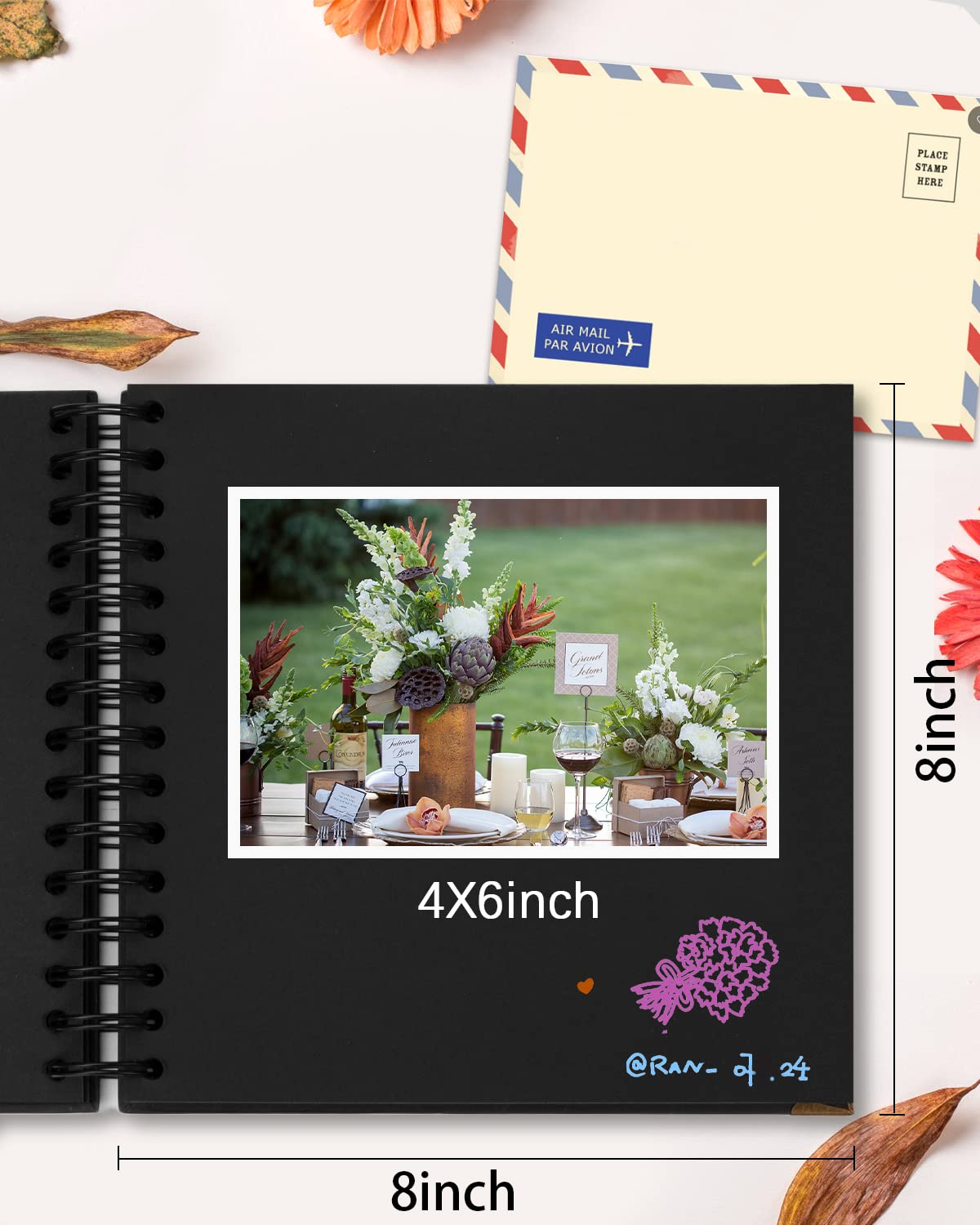 DIY Scrapbook Photo Album 100 Pages (8x8 Inch) - Small Blank Memory Book with Black Hardcover & Pages - Personalized Handmade Craft Journal for Wedding, Baby, Travel & Family Memories