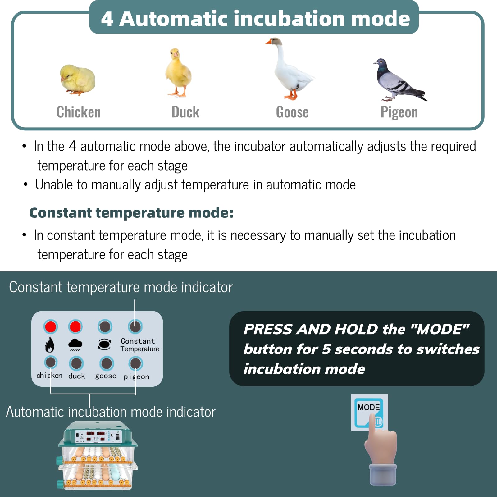 Automatic Egg Incubator for Chicken, Duck & Quail Eggs - 120 Egg Capacity with Auto Turning, Humidity Control & Built-in Candler | Perfect for Poultry Farming, Hatching Projects & Homesteading