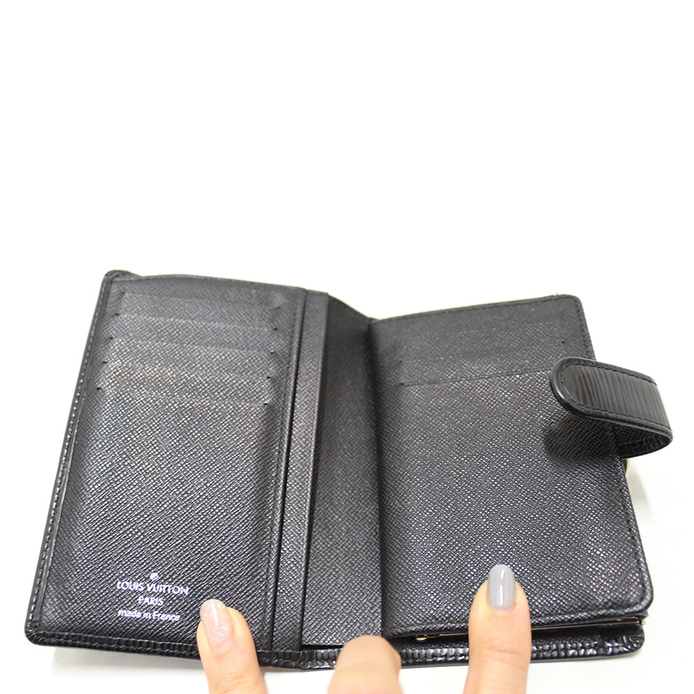 Authentic Louis Vuitton Black Epi Leather Medium French Wallet for Women | Luxury Bifold Credit Card Holder | Perfect for Everyday Use, Travel & Gifts