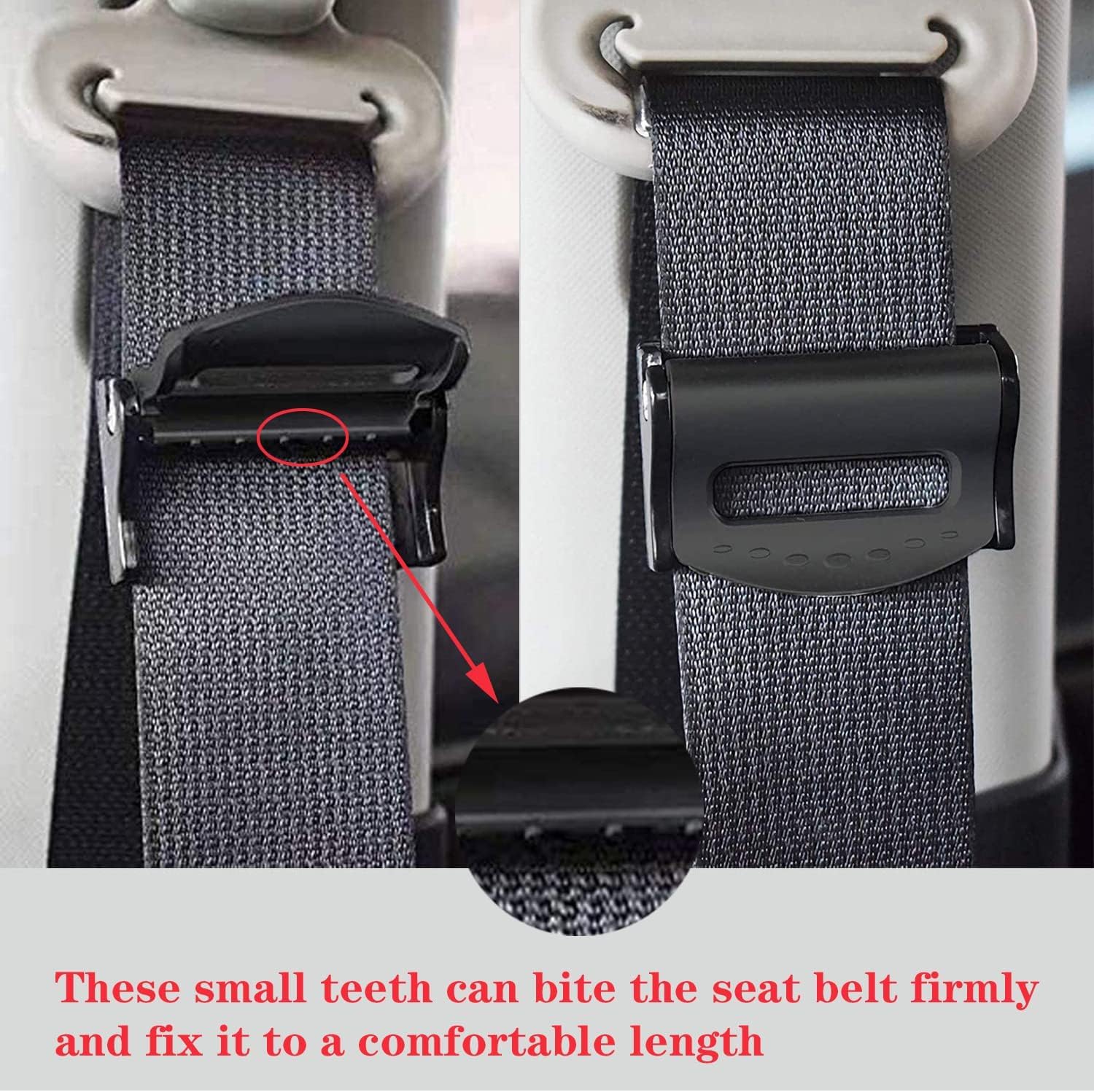2PCS Universal Car Seat Belt Adjuster - Safety Seatbelt Clip for Adults, Auto Comfort Shoulder & Neck Protector - Vehicle Strap Positioner Locking Clip - Fits Most Cars (Black) | Perfect for Long Drives & Road Trips
