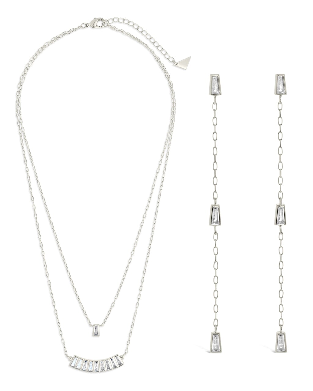 Elegant Tapered CZ Drop Earrings & Layered Necklace Set for Women | Cubic Zirconia Jewelry Gift for Her | Perfect for Weddings, Parties & Date Nights