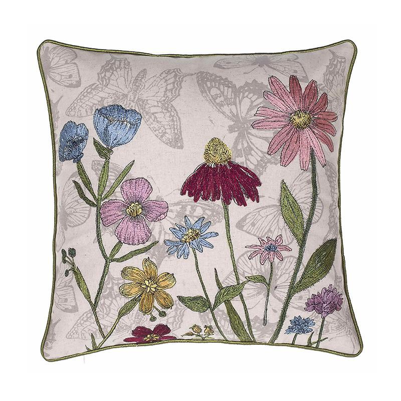 Dragonfly and Flower Cotton Linen Embroidered Decorative Pillow Cover - Bohemian Throw Pillow for Sofa, Bed, Car & Home Decor - Soft Cushion Cover for Living Room, Bedroom, Office