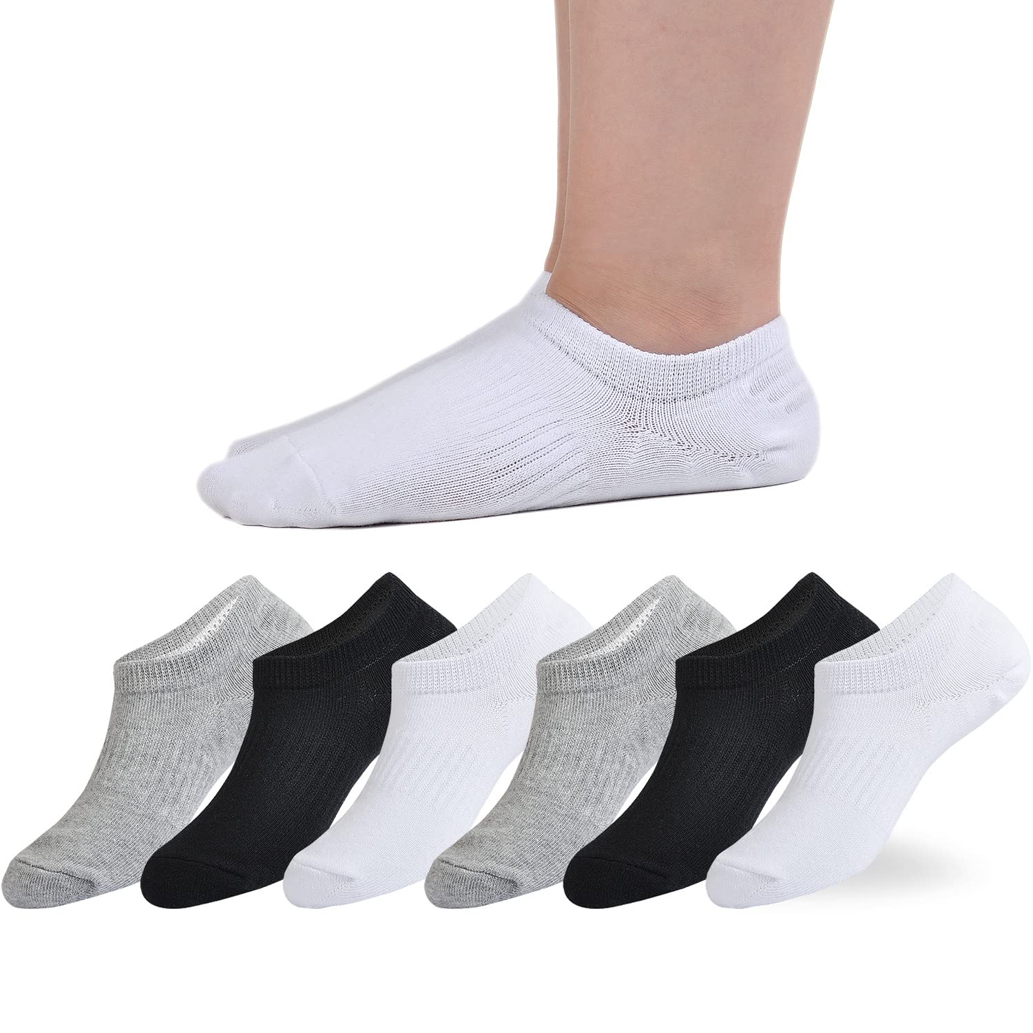 EPEIUS Kids No Show Socks for Girls & Boys - 6/12 Pack Low Cut Cotton Non-Slip Socks - Perfect for School, Sports & Everyday Wear